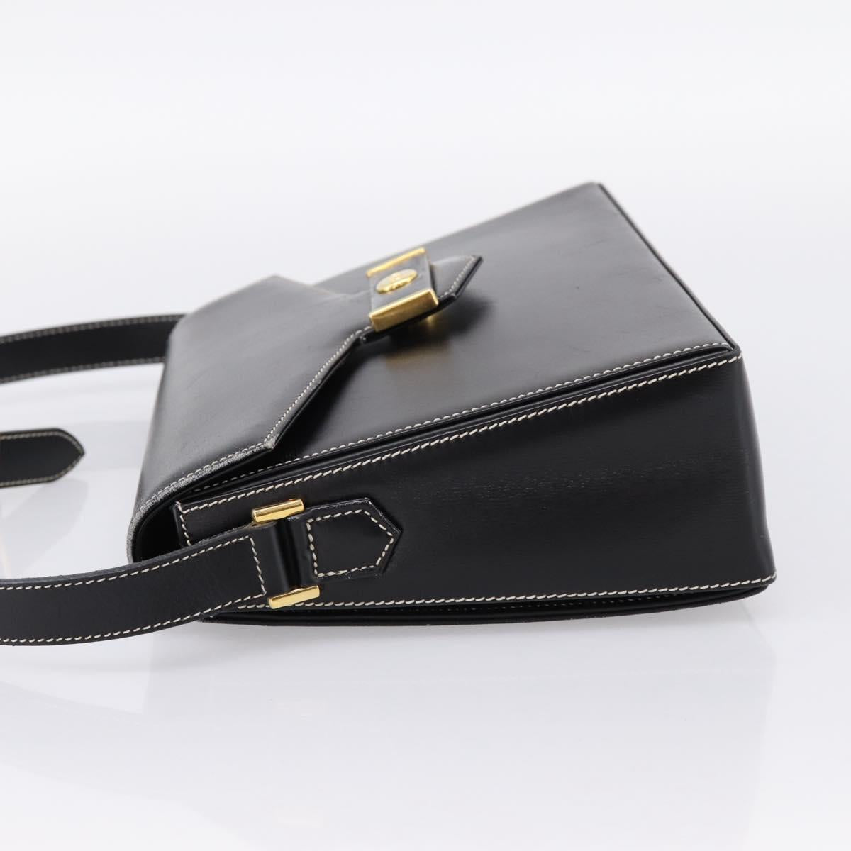 Christian Dior Shoulder Bag Leather Black Gold Auth ka5898