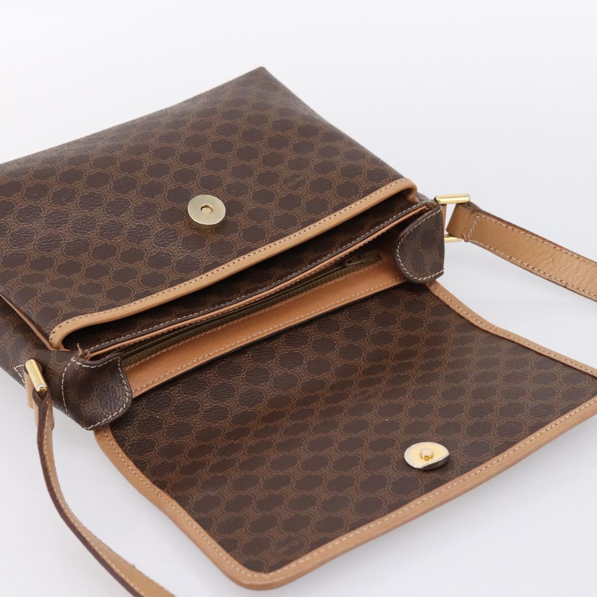 CELINE Macadam Canvas Shoulder Bag PVC Leather Brown Gold Auth ka5899