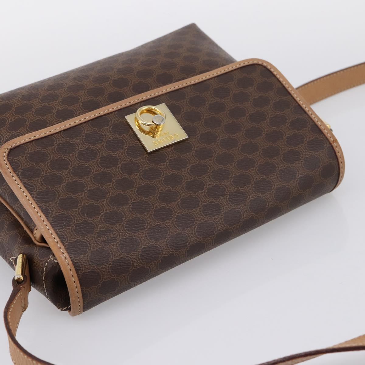 CELINE Macadam Canvas Shoulder Bag PVC Leather Brown Gold Auth ka5899