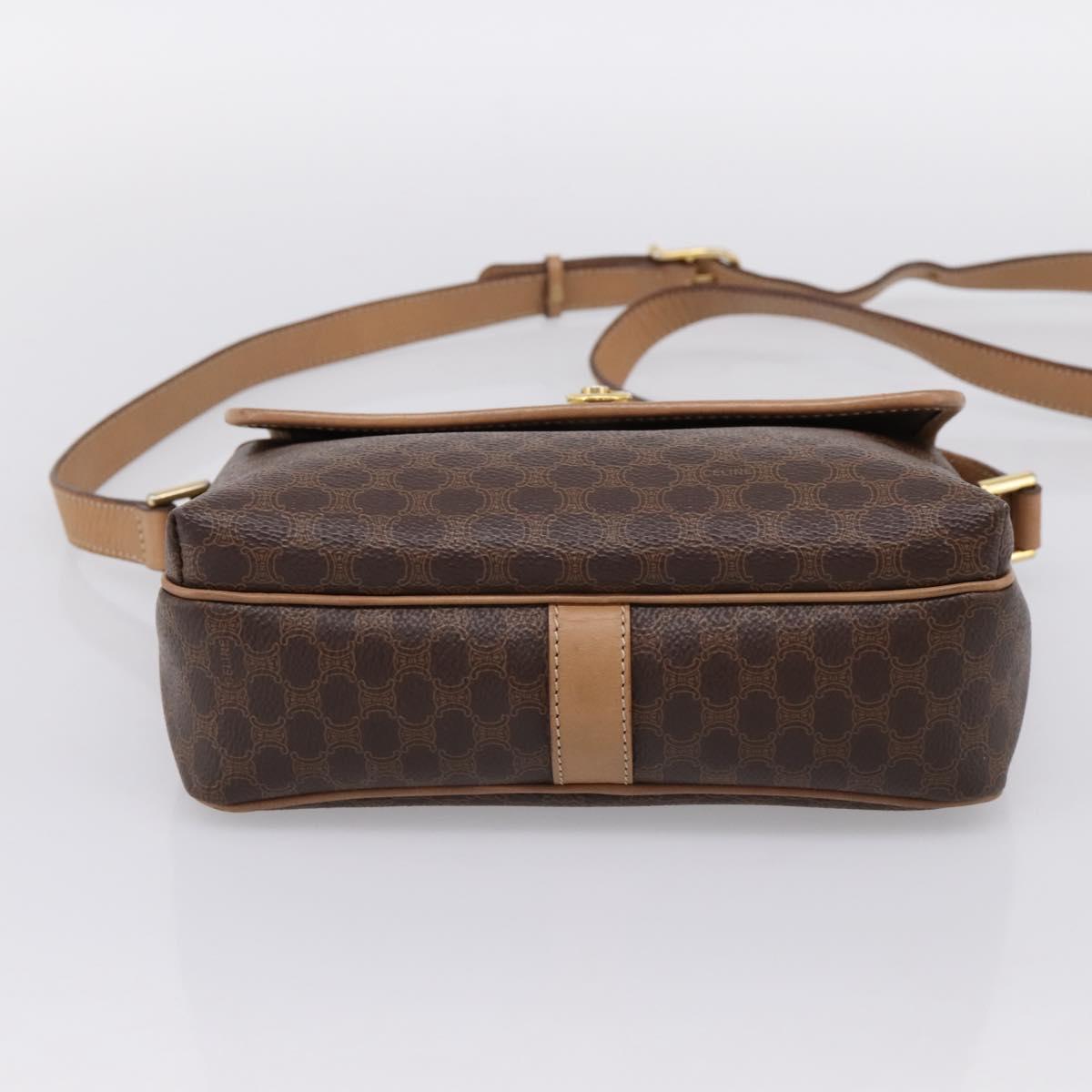 CELINE Macadam Canvas Shoulder Bag PVC Leather Brown Gold Auth ka5899