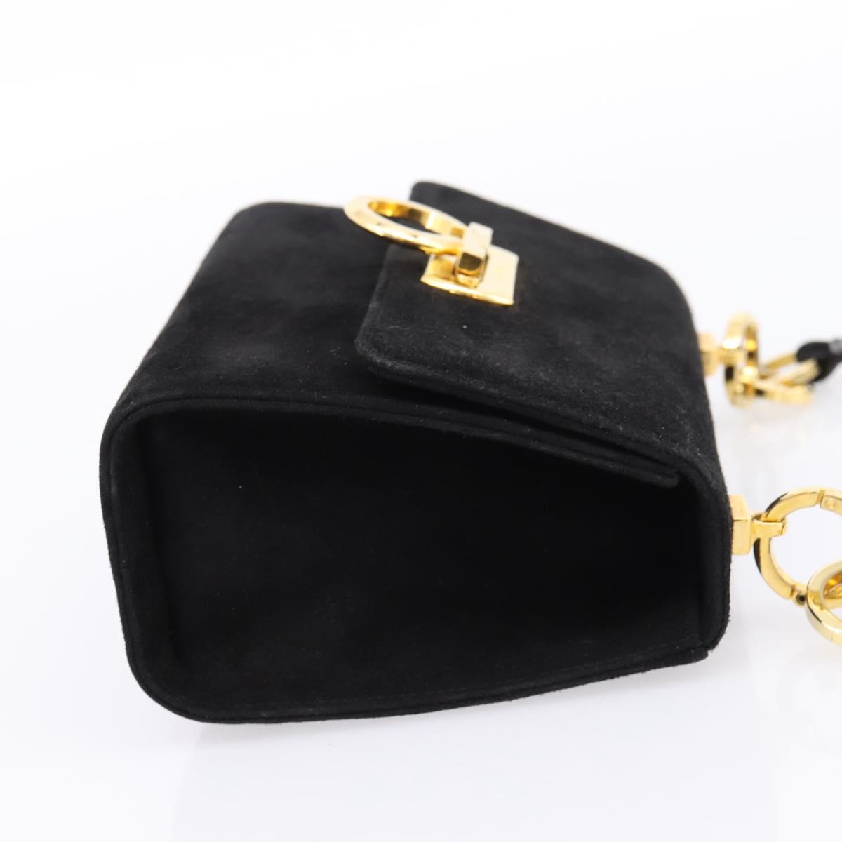 Salvatore Ferragamo Gancini Shoulder Bag Suede Black Gold Auth ka5909