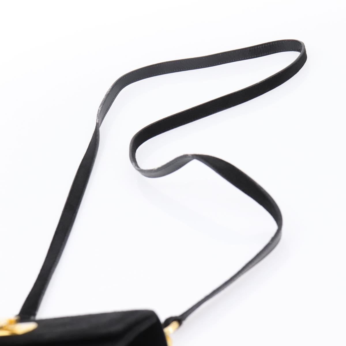Salvatore Ferragamo Gancini Shoulder Bag Suede Black Gold Auth ka5909