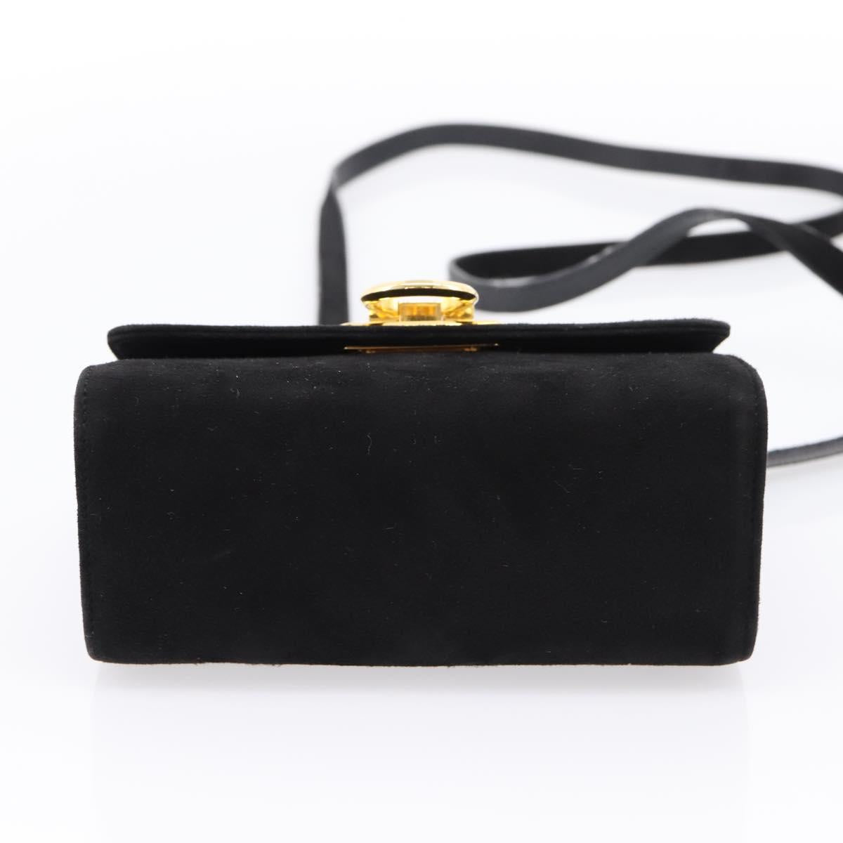 Salvatore Ferragamo Gancini Shoulder Bag Suede Black Gold Auth ka5909