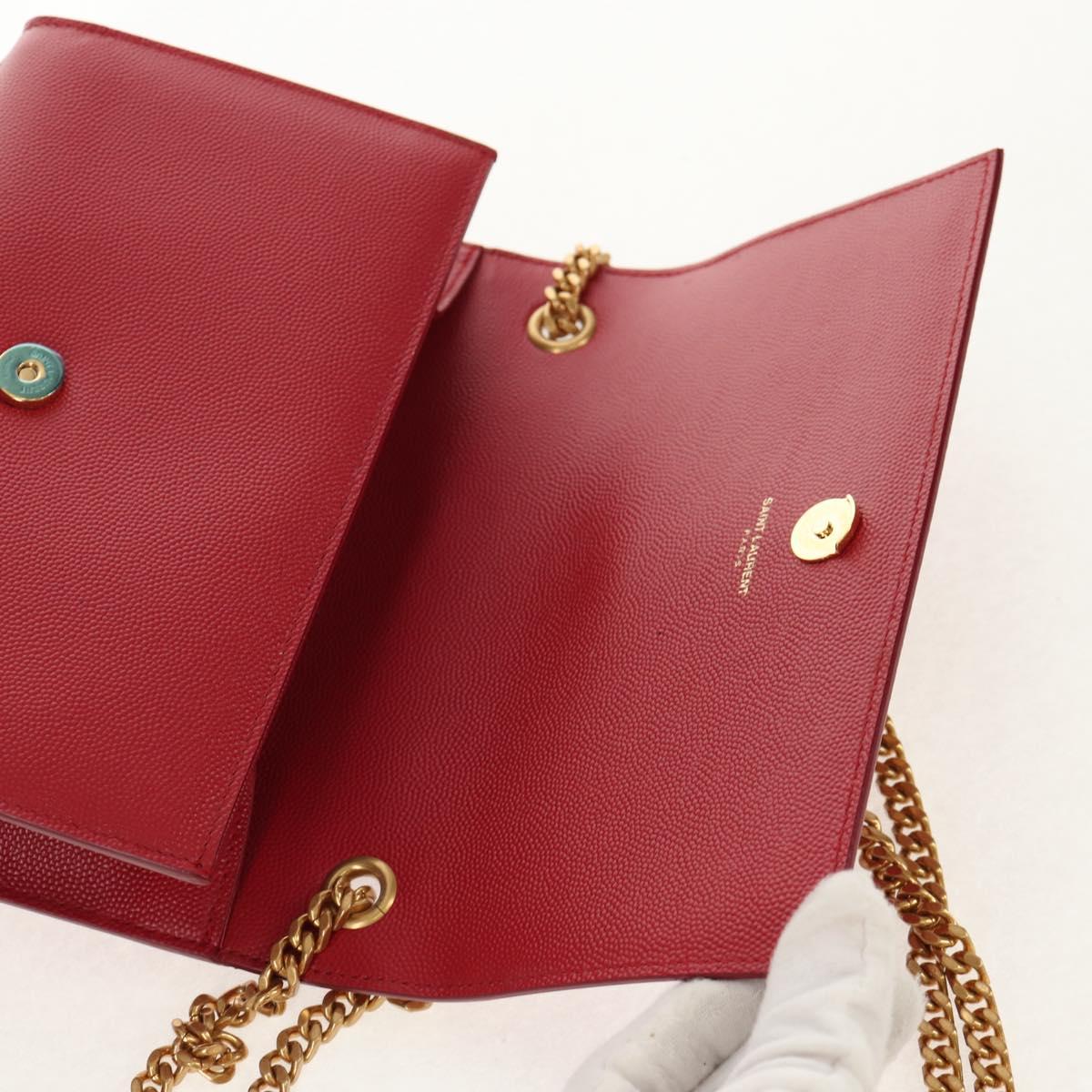 SAINT LAURENT Chain Shoulder Bag Leather Red Gold Auth ka590M