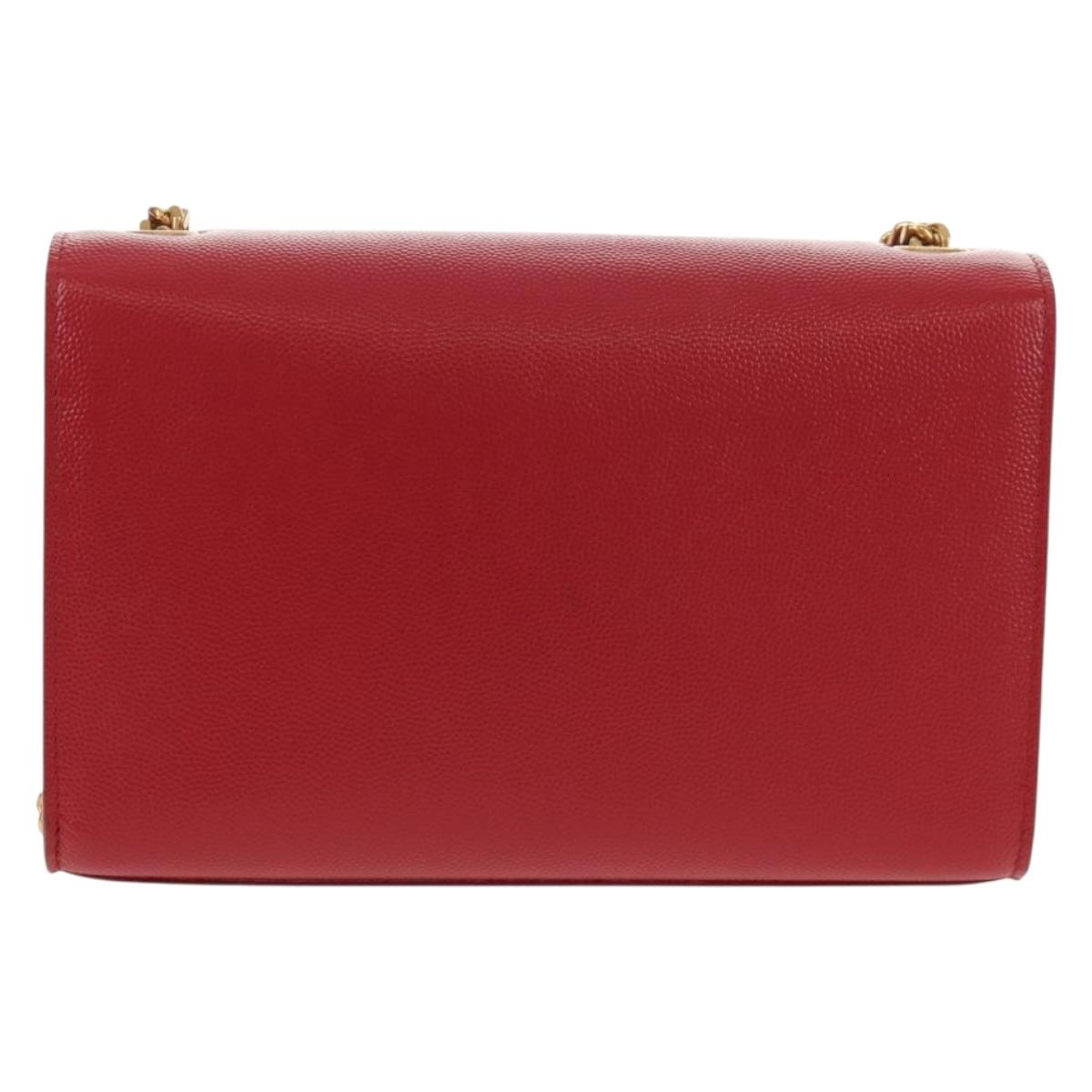 SAINT LAURENT Chain Shoulder Bag Leather Red Gold Auth ka590M