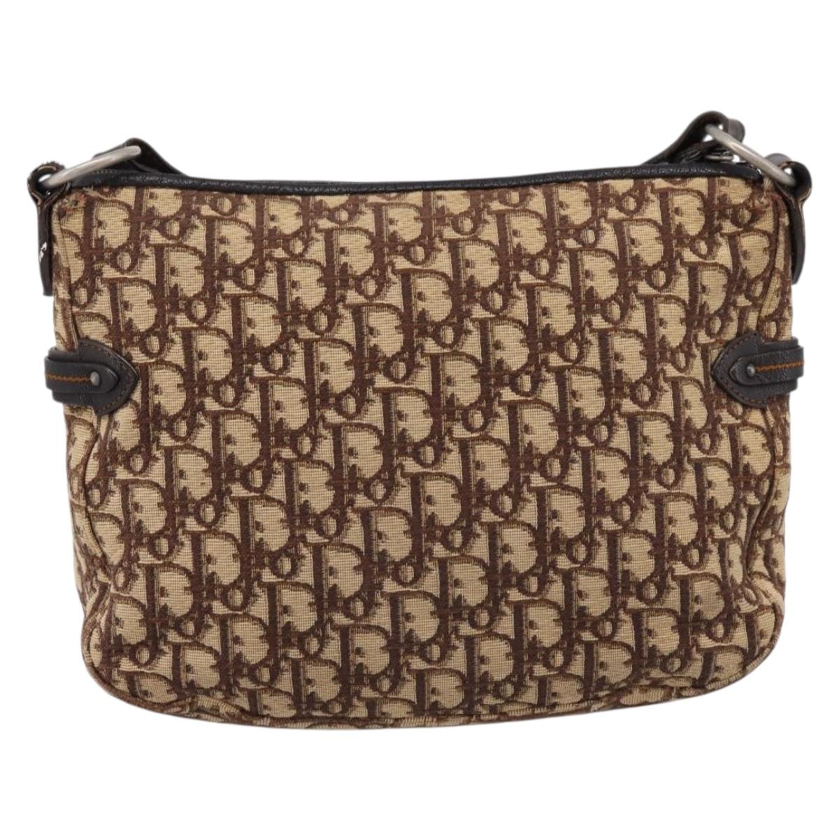 Christian Dior Trotter Canvas Shoulder Bag Beige Auth ka5911A