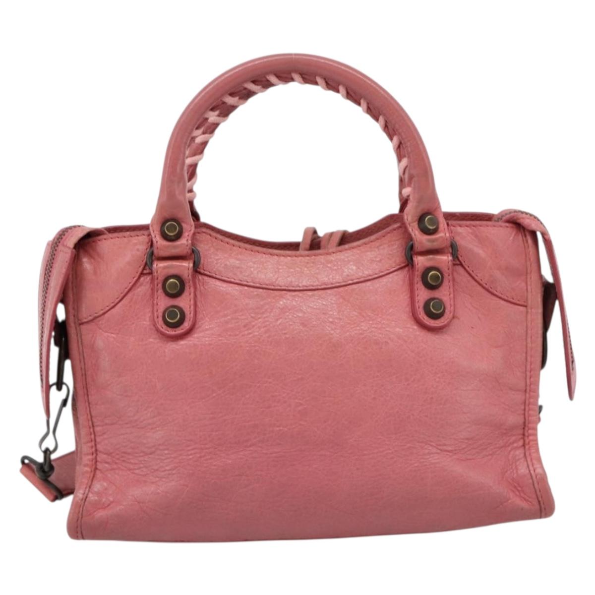 BALENCIAGA Classic Mini City Hand Bag Leather 2way Pink 300295 Auth ka5914V