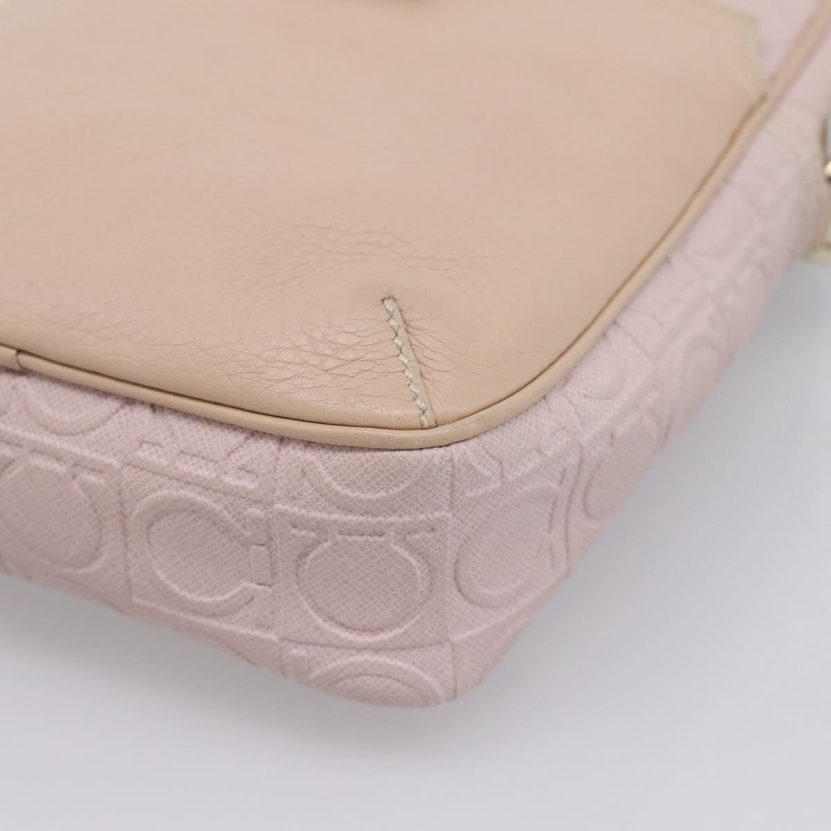 Salvatore Ferragamo Gancini Shoulder Bag Leather Pink Gold Auth ka5915A
