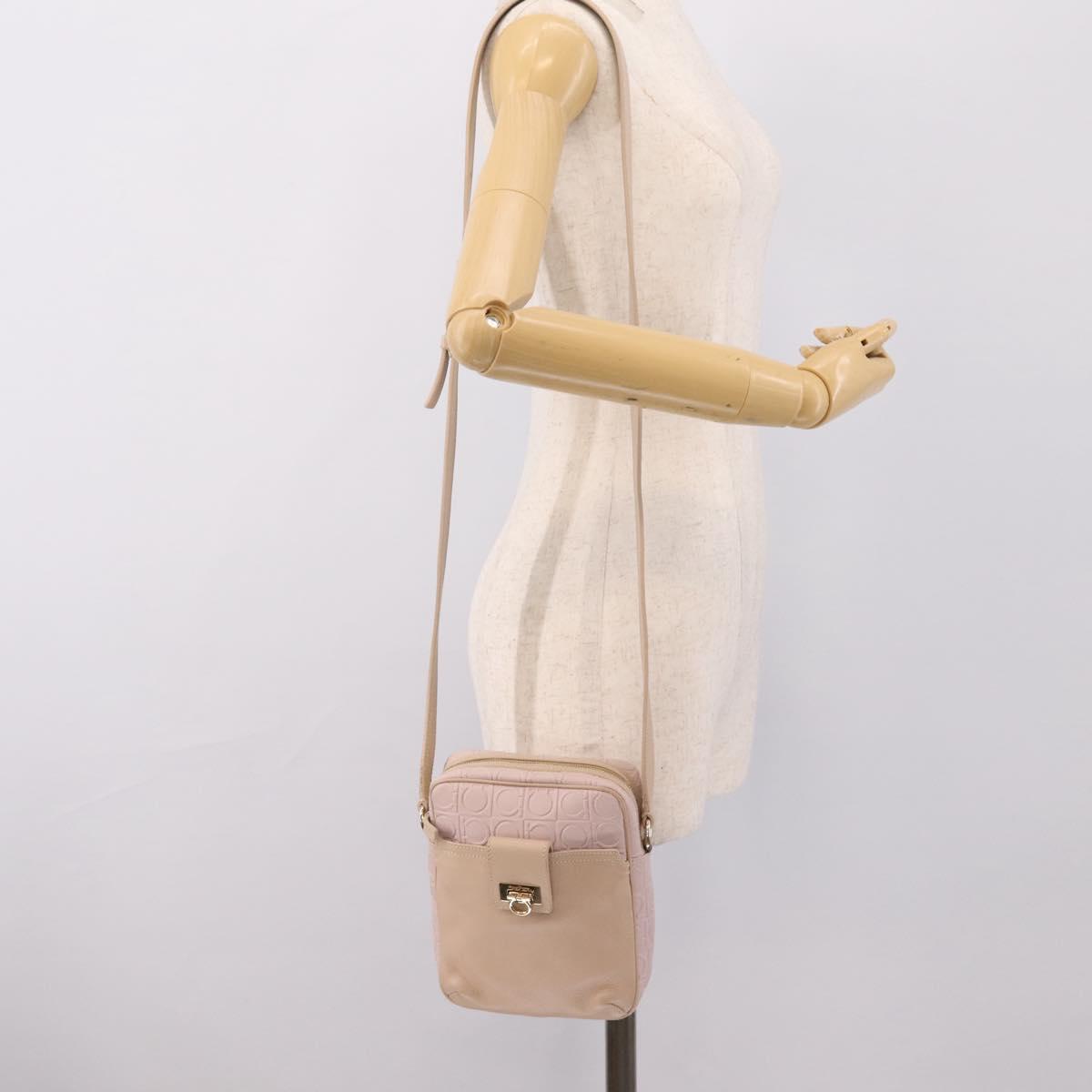 Salvatore Ferragamo Gancini Shoulder Bag Leather Pink Gold Auth ka5915A