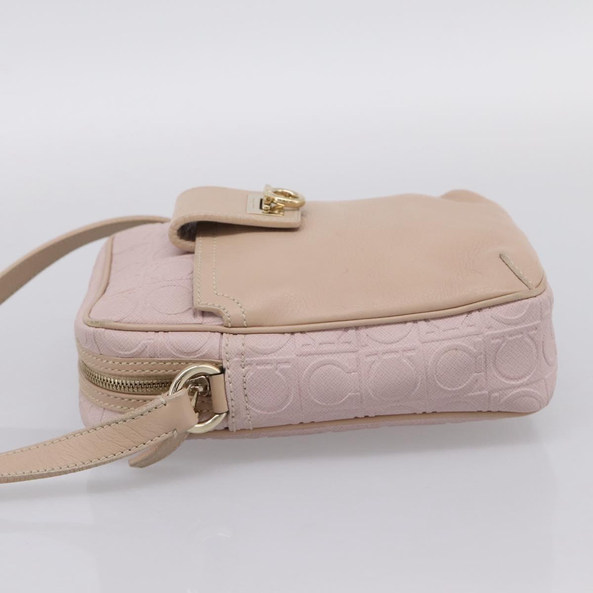 Salvatore Ferragamo Gancini Shoulder Bag Leather Pink Gold Auth ka5915A