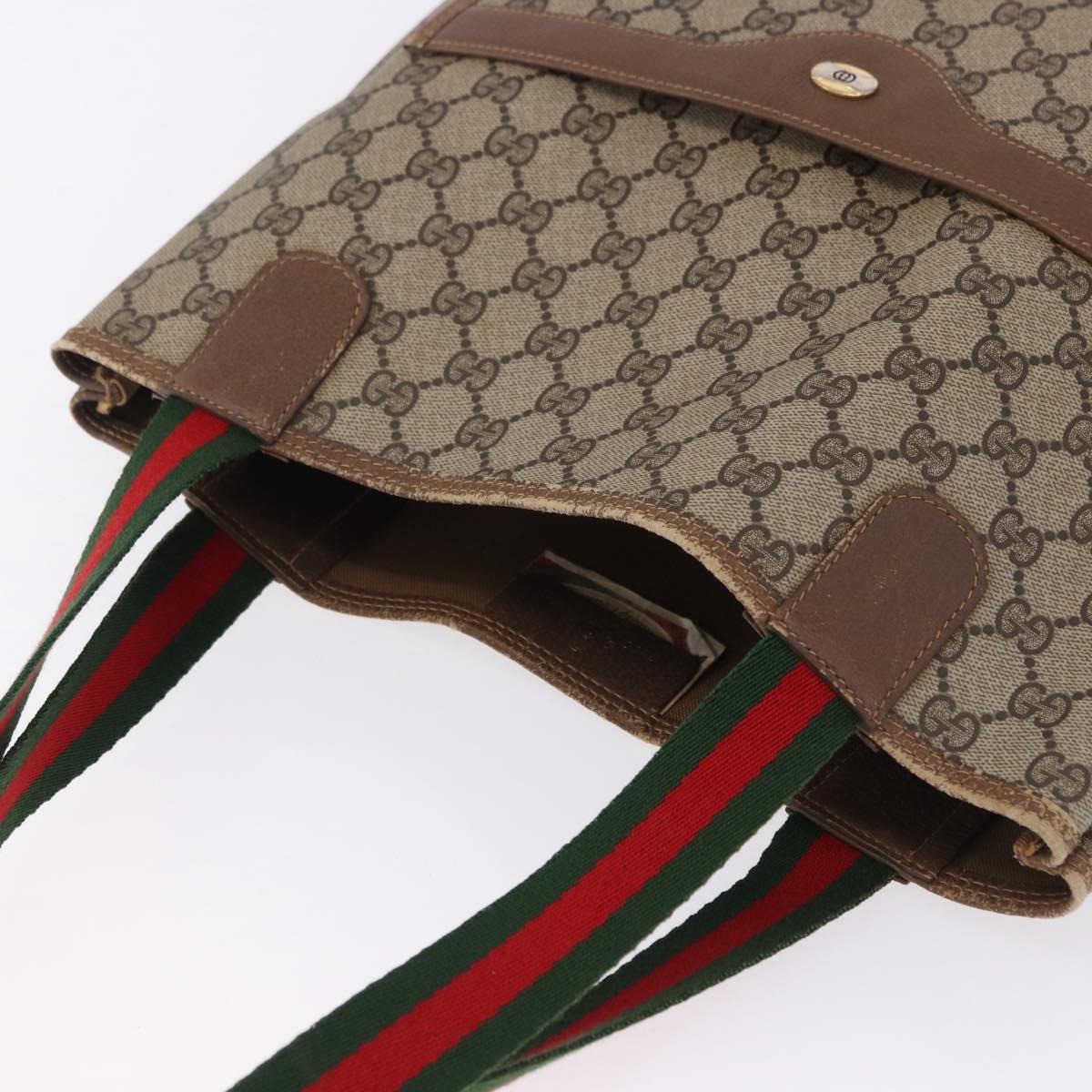 GUCCI GG Supreme Web Sherry Line Tote Bag PVC Beige Gold 39 02 003 Auth ka5917