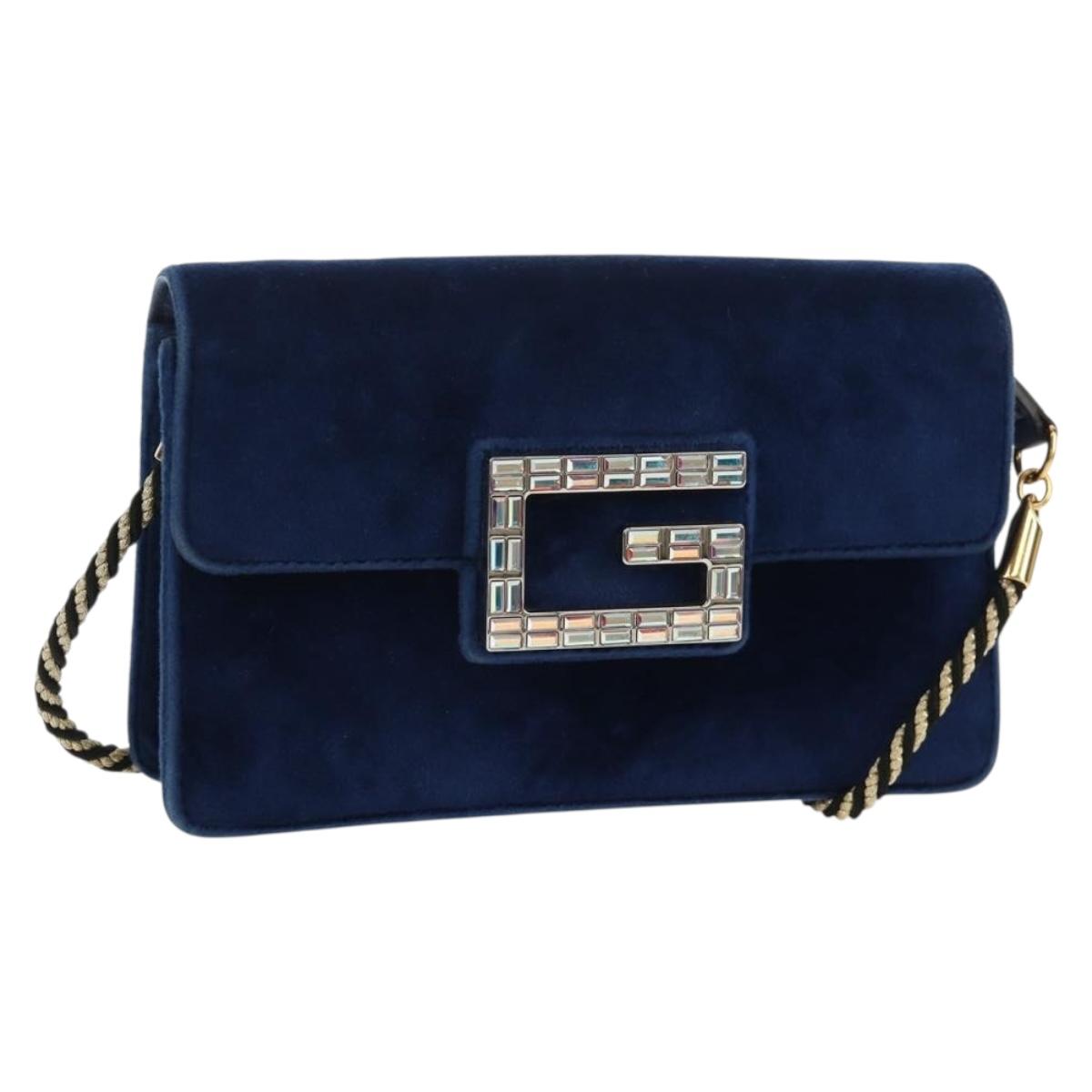 GUCCI Shoulder Bag Velor Blue Gold 544242 Auth ka591V