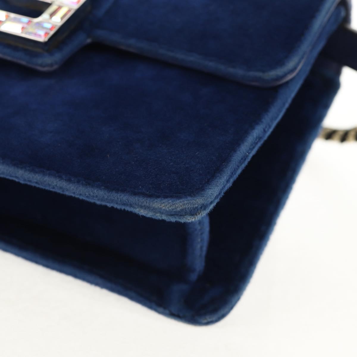 GUCCI Shoulder Bag Velor Blue Gold 544242 Auth ka591V