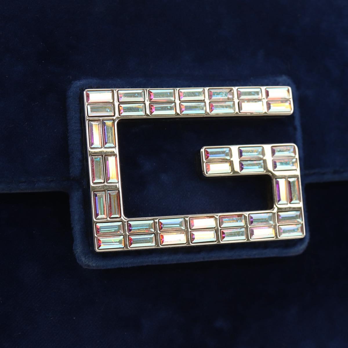 GUCCI Shoulder Bag Velor Blue Gold 544242 Auth ka591V