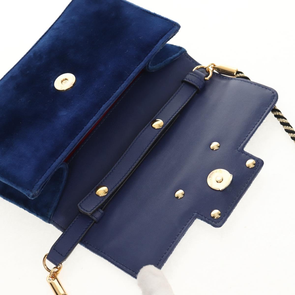 GUCCI Shoulder Bag Velor Blue Gold 544242 Auth ka591V