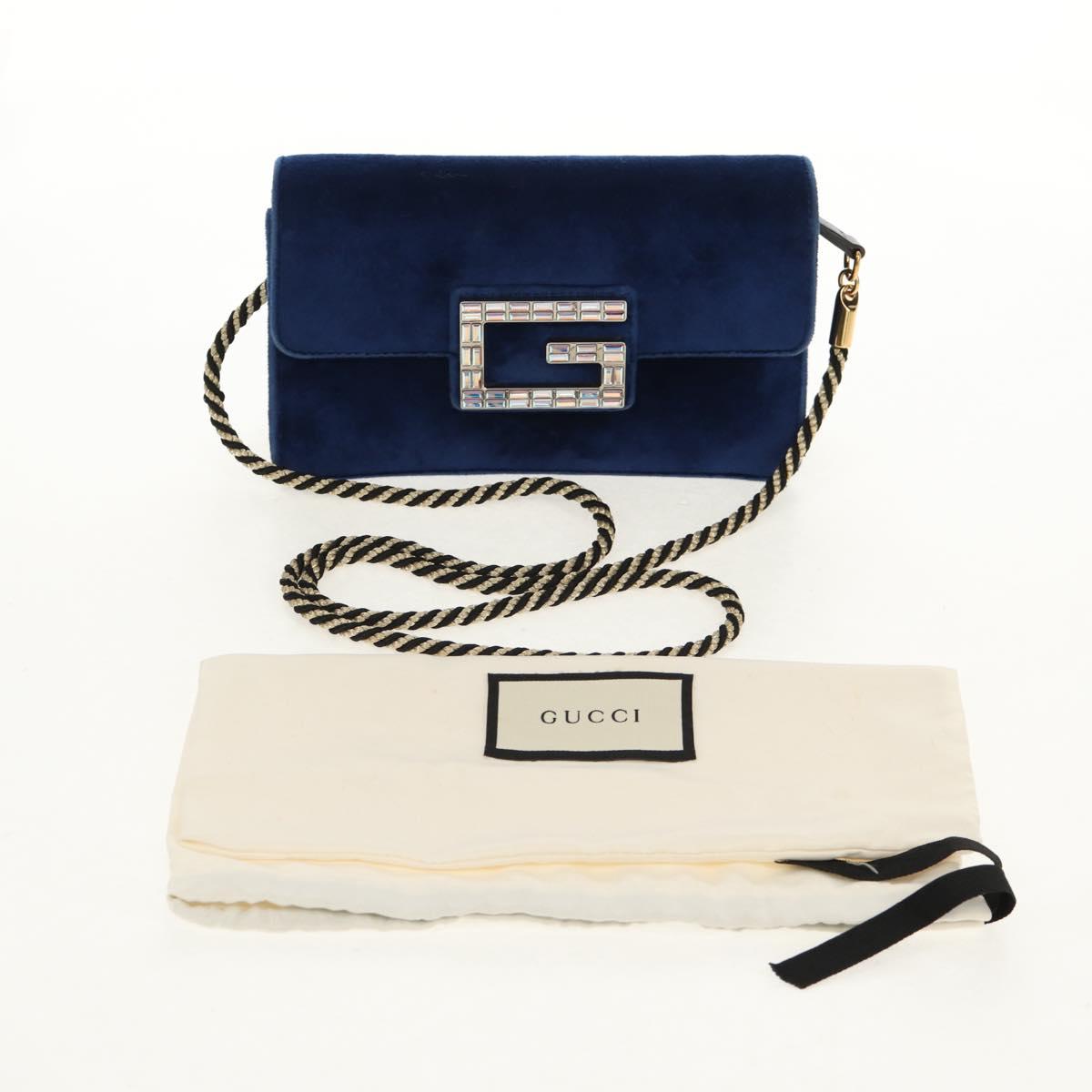 GUCCI Shoulder Bag Velor Blue Gold 544242 Auth ka591V