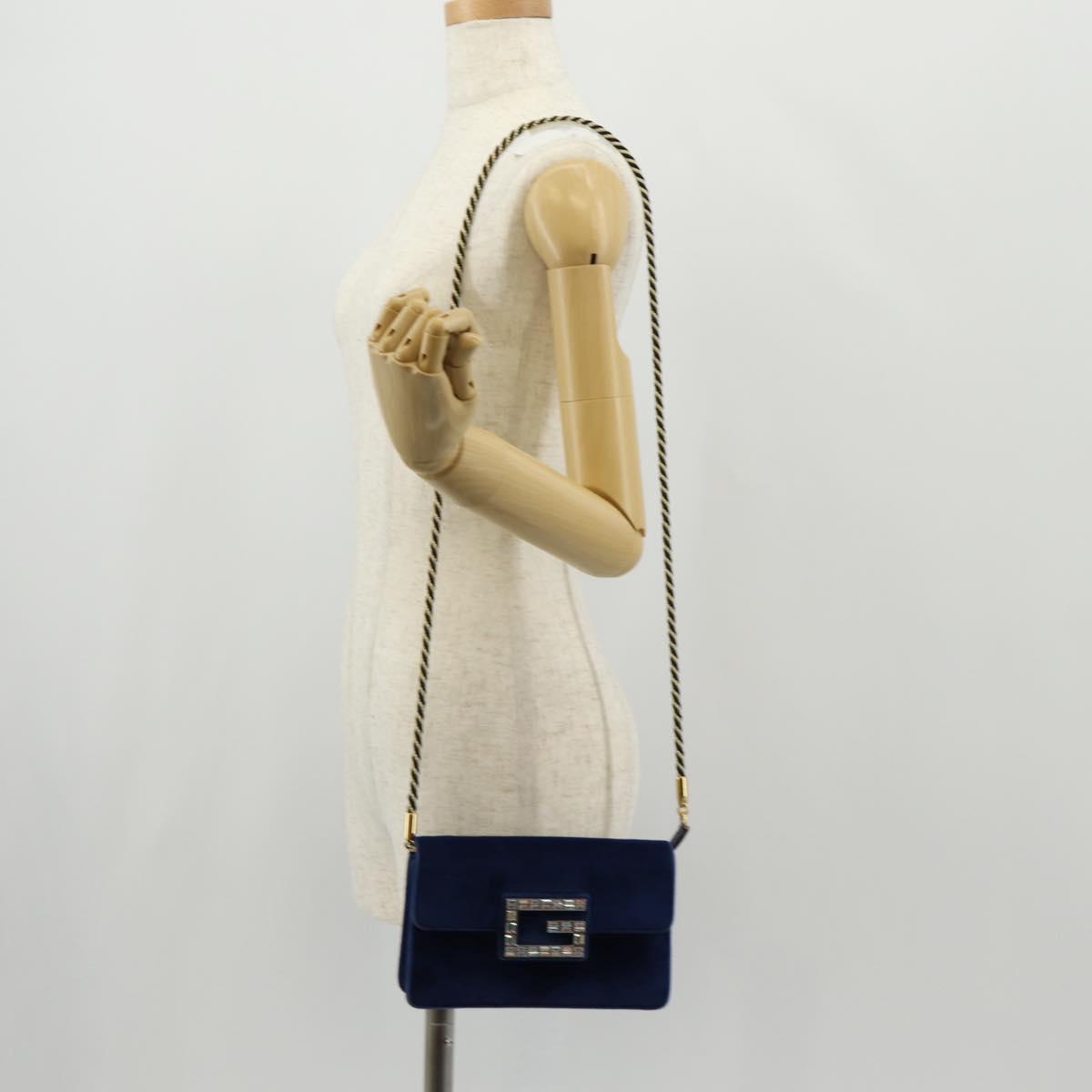 GUCCI Shoulder Bag Velor Blue Gold 544242 Auth ka591V