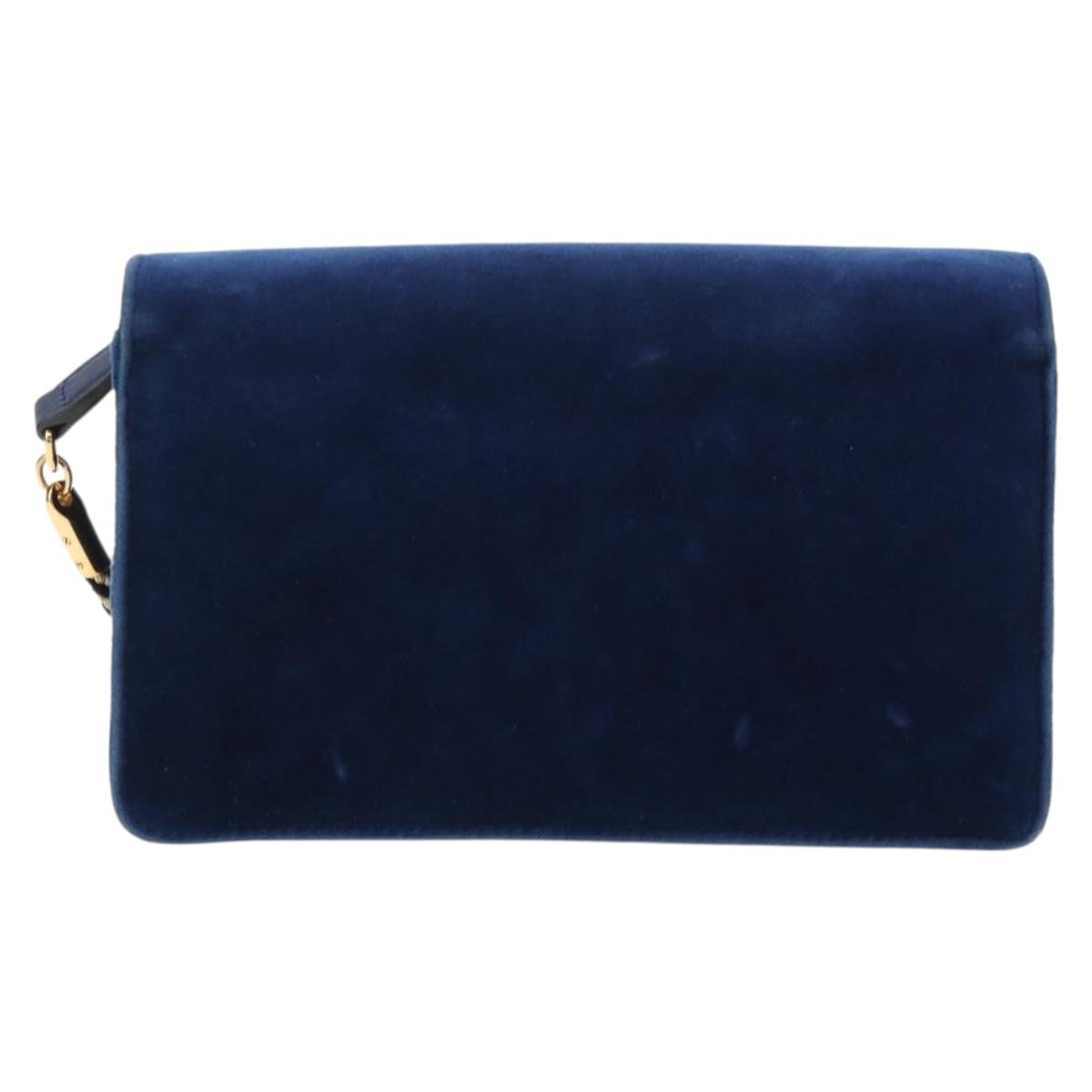 GUCCI Shoulder Bag Velor Blue Gold 544242 Auth ka591V