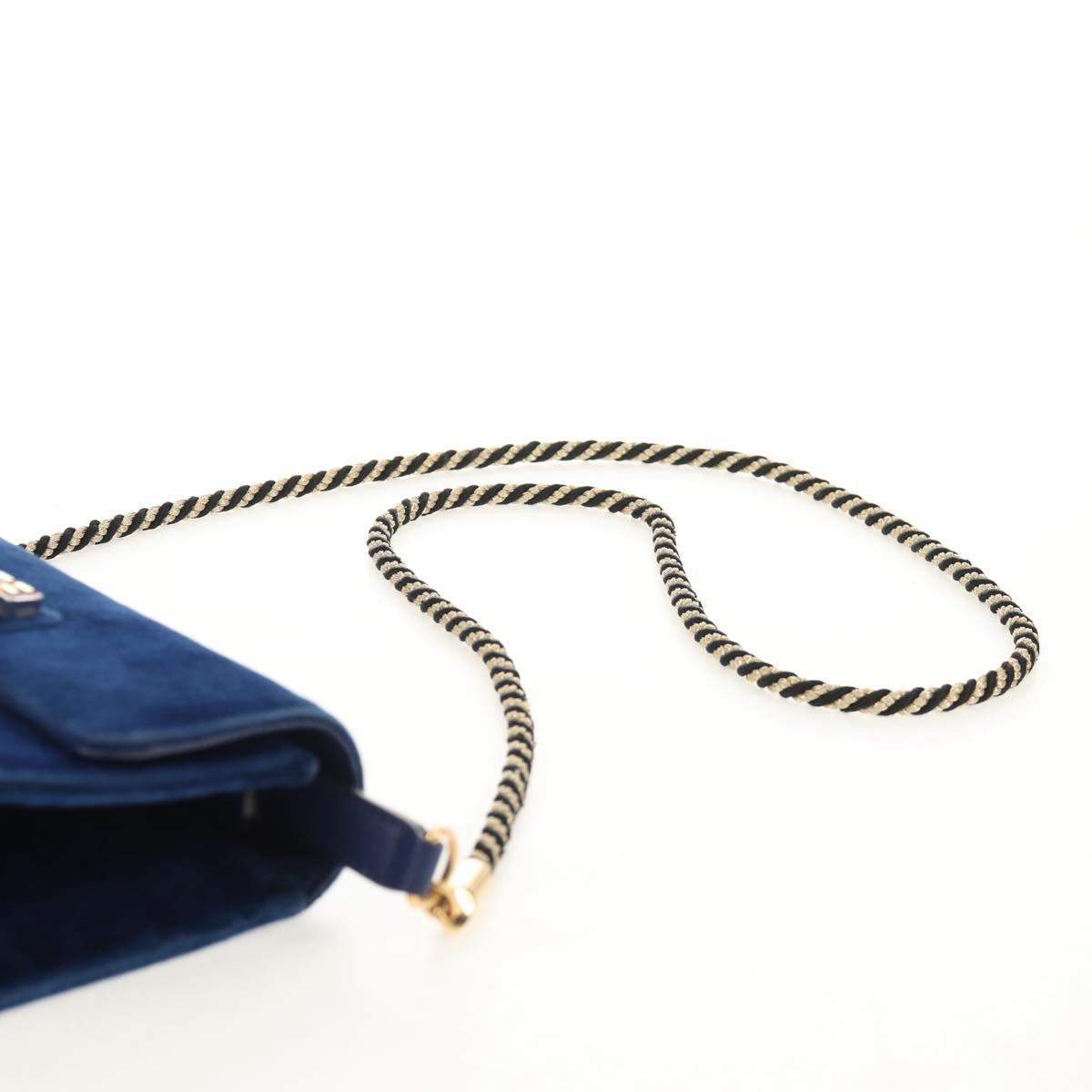 GUCCI Shoulder Bag Velor Blue Gold 544242 Auth ka591V