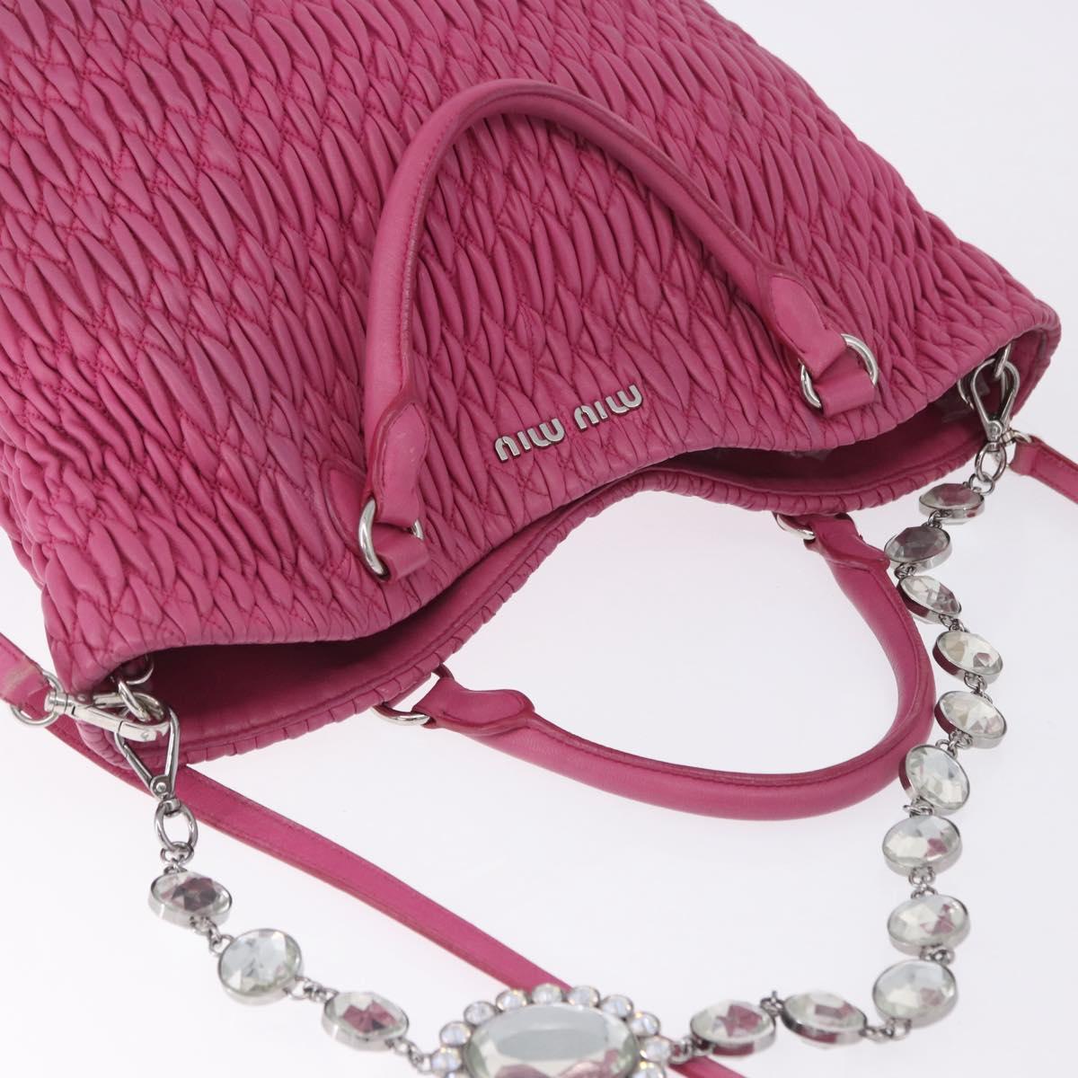 Miu Miu Matelasse Hand Bag Leather 2way Pink Gold Auth ka5923A