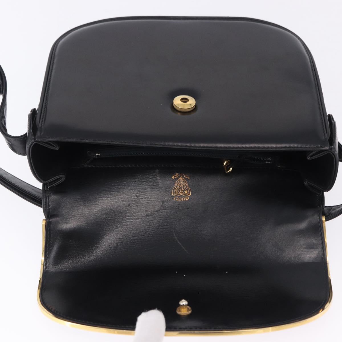 GUCCI Shoulder Bag Leather Black Gold Auth ka5927A