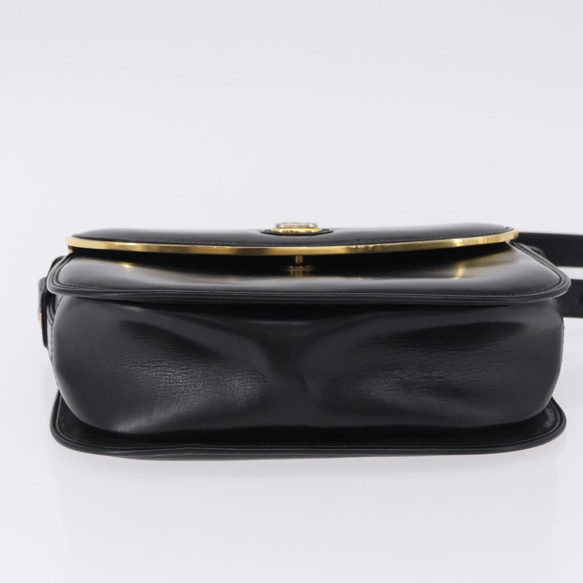GUCCI Shoulder Bag Leather Black Gold Auth ka5927A