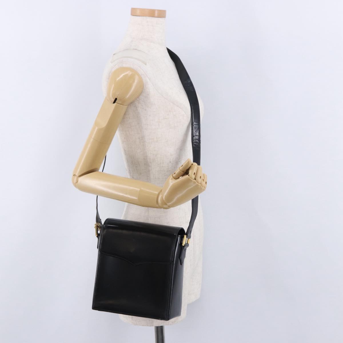 SAINT LAURENT Shoulder Bag Leather Black Gold Auth ka5928