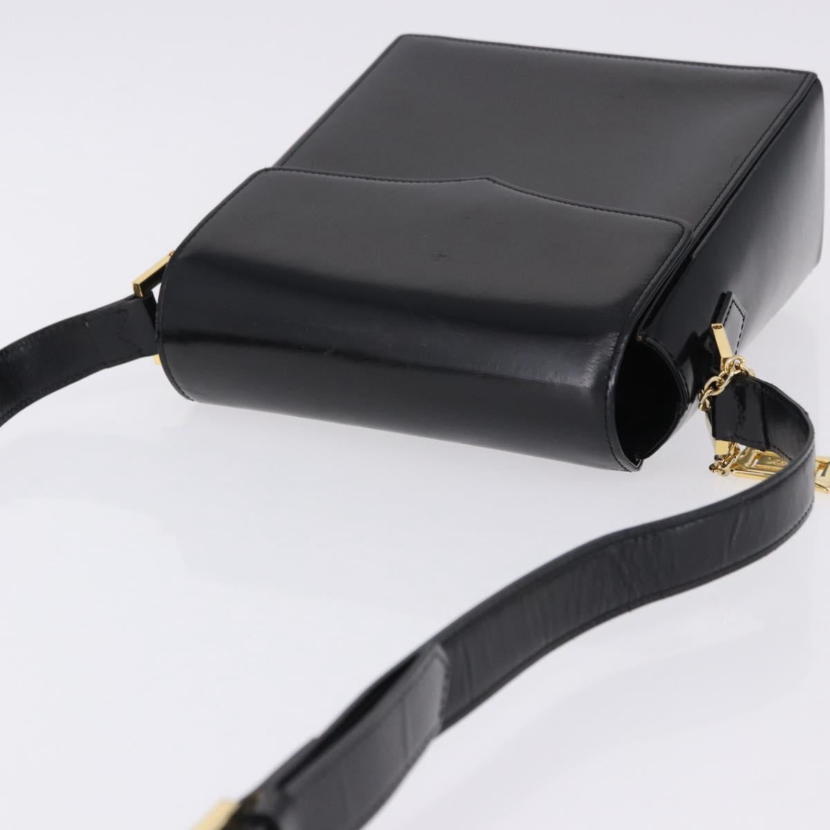 SAINT LAURENT Shoulder Bag Leather Black Gold Auth ka5928