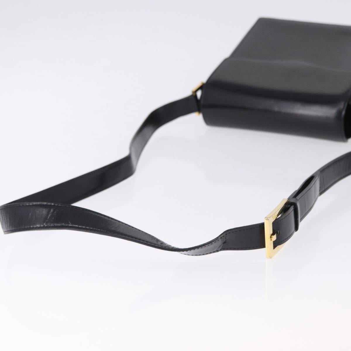 SAINT LAURENT Shoulder Bag Leather Black Gold Auth ka5928
