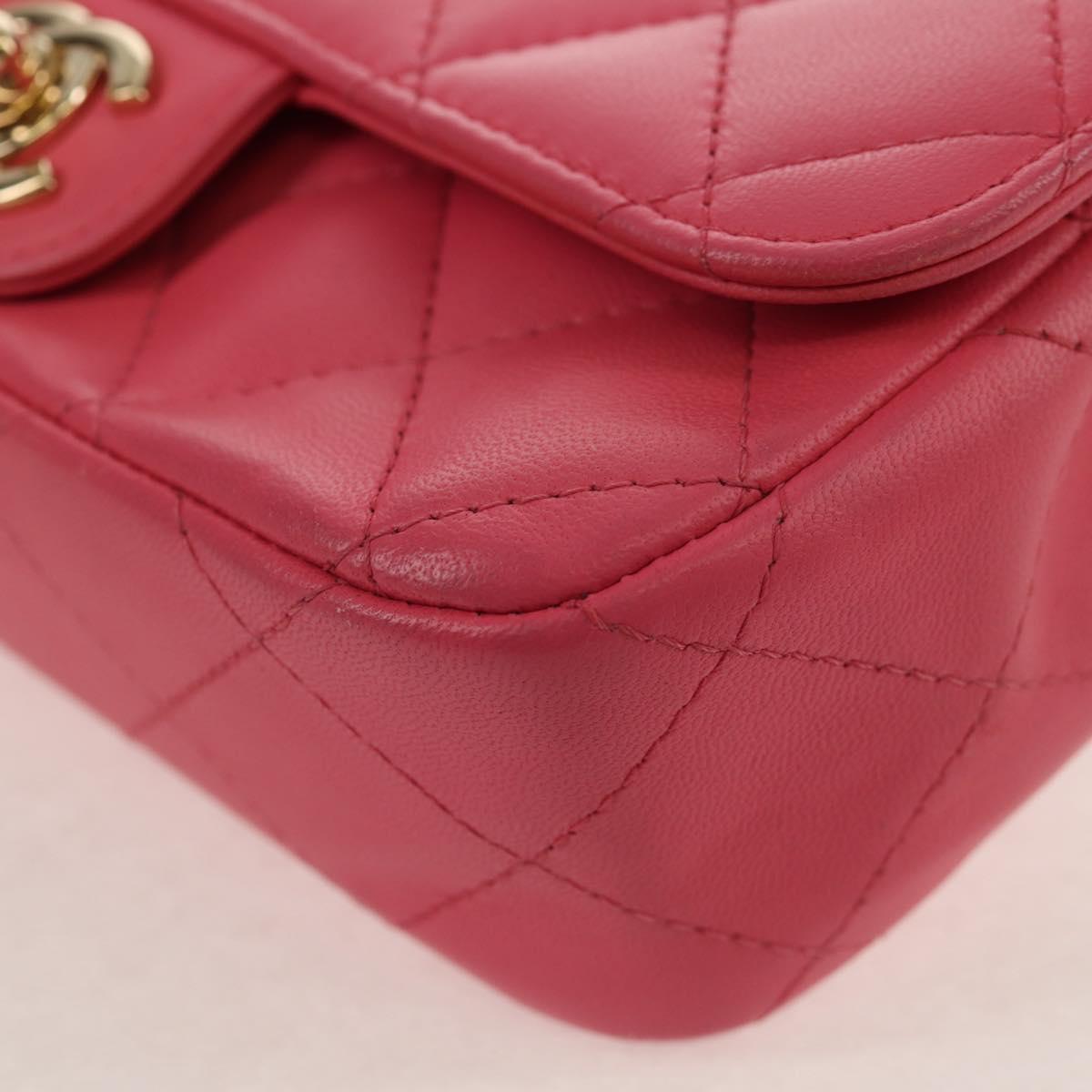 CHANEL Matelasse Chain Shoulder Bag Lamb Skin Pink Gold CC Auth ka592M