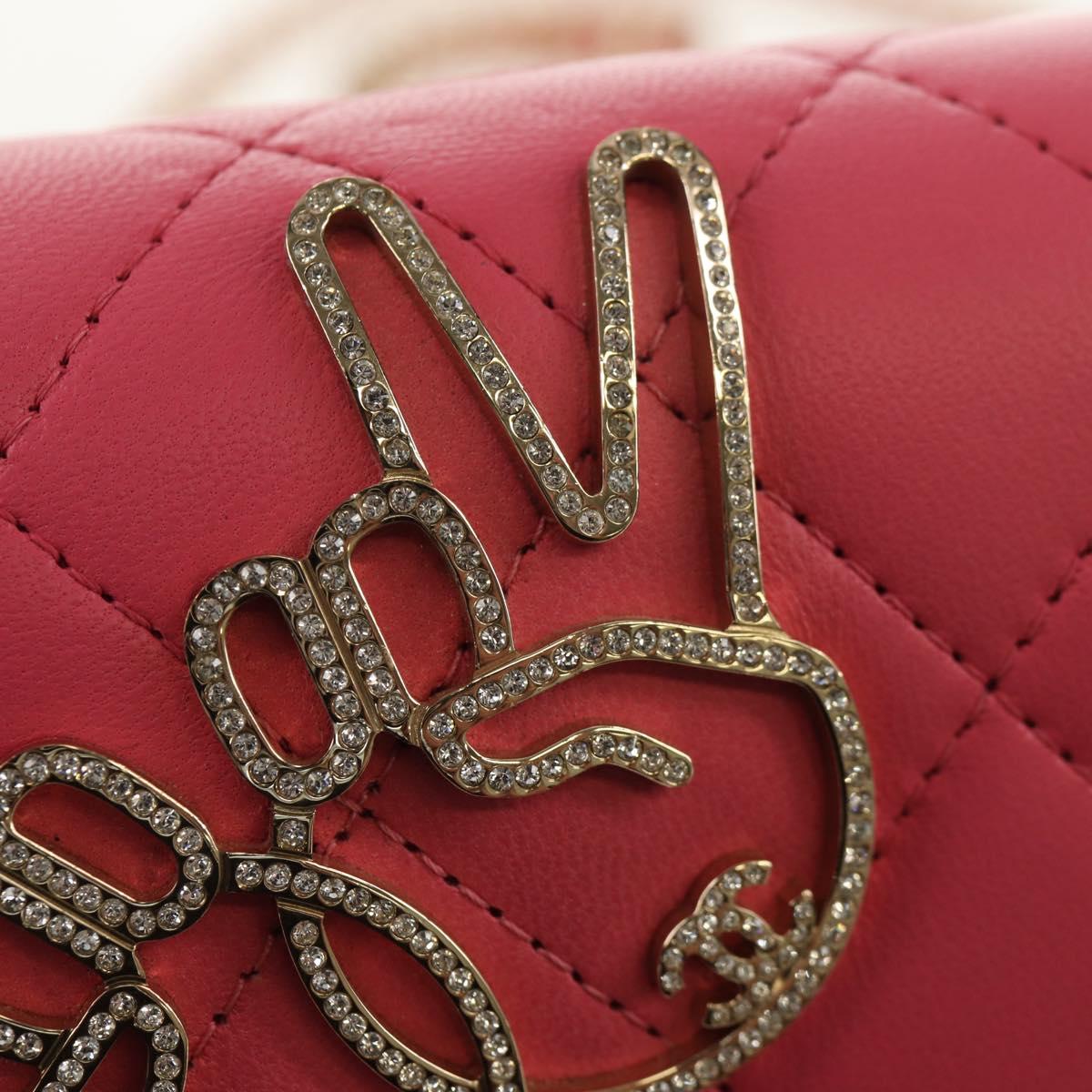 CHANEL Matelasse Chain Shoulder Bag Lamb Skin Pink Gold CC Auth ka592M