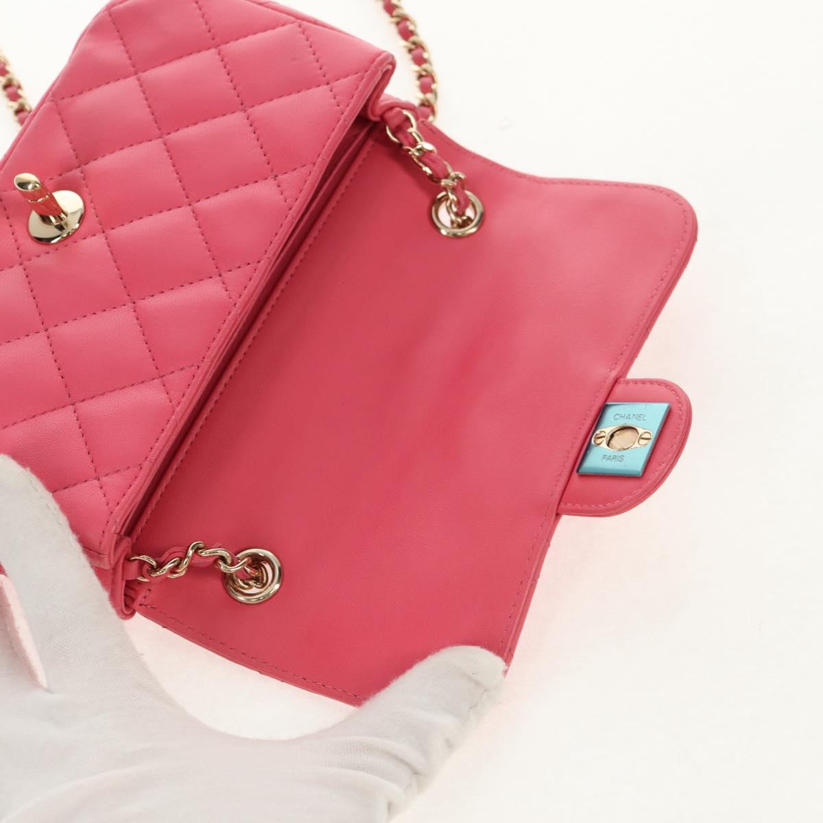 CHANEL Matelasse Chain Shoulder Bag Lamb Skin Pink Gold CC Auth ka592M