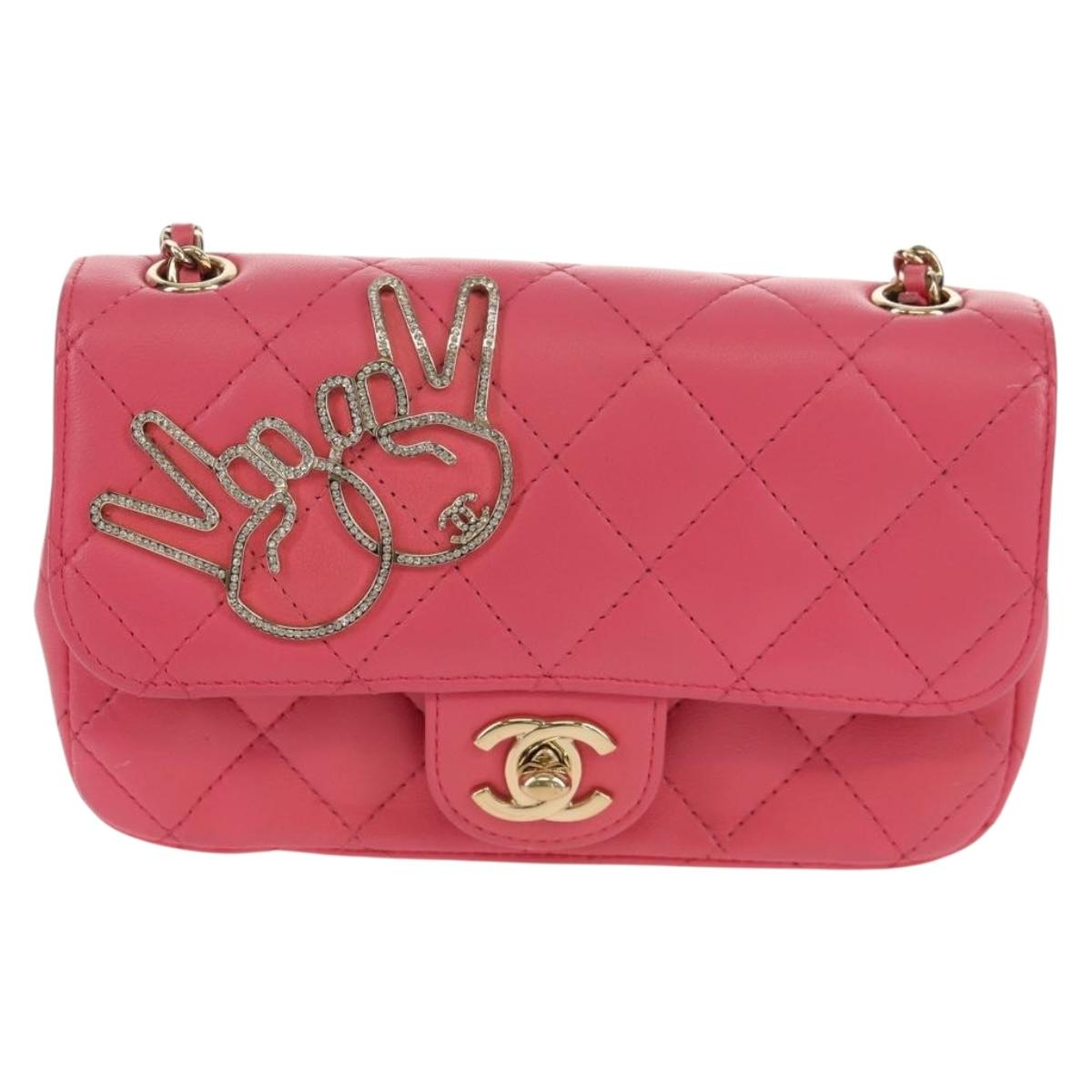 CHANEL Matelasse Chain Shoulder Bag Lamb Skin Pink Gold CC Auth ka592SAM