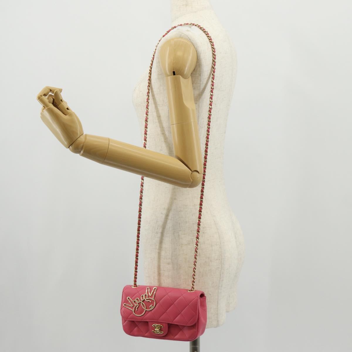 CHANEL Matelasse Chain Shoulder Bag Lamb Skin Pink Gold CC Auth ka592SAM