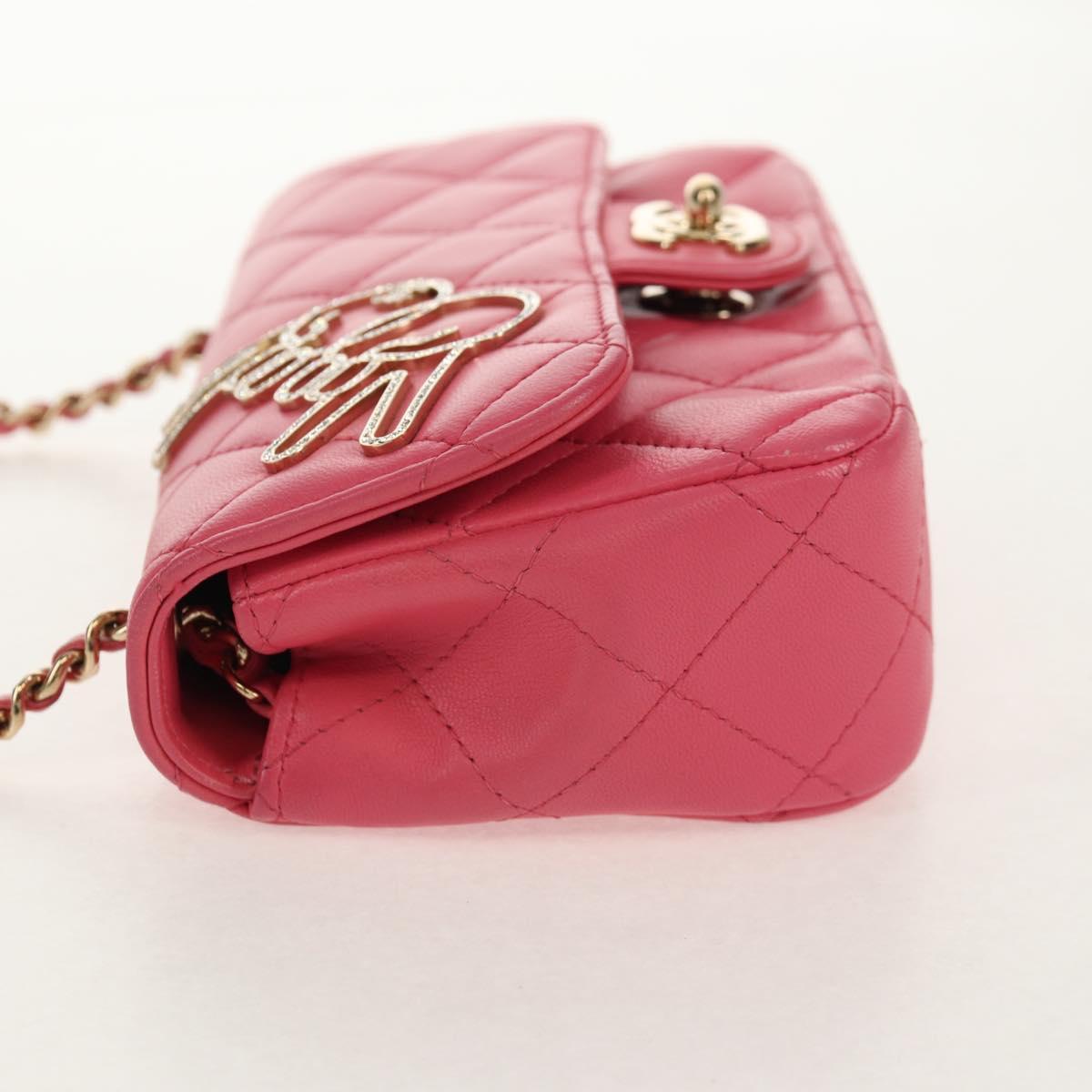 CHANEL Matelasse Chain Shoulder Bag Lamb Skin Pink Gold CC Auth ka592M