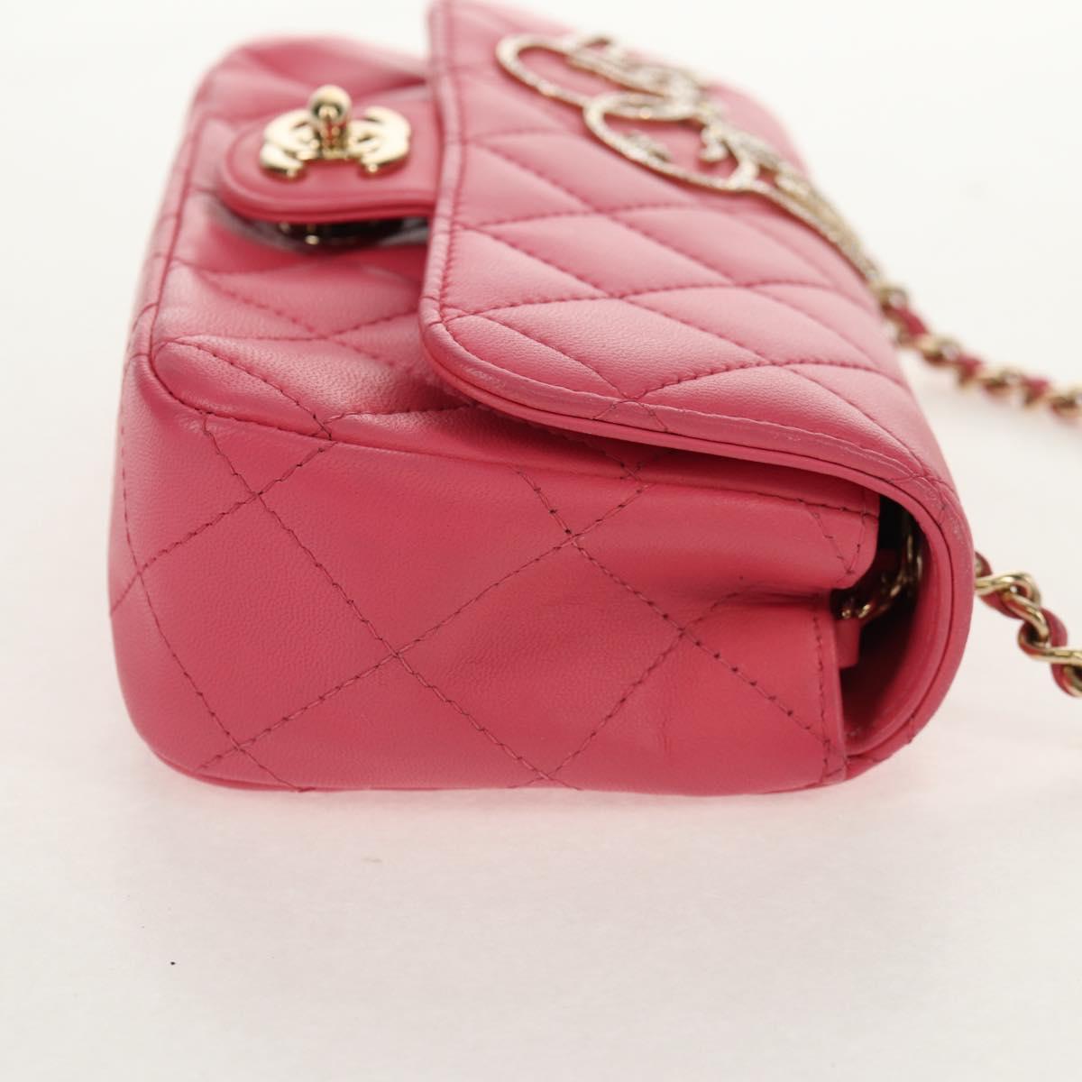 CHANEL Matelasse Chain Shoulder Bag Lamb Skin Pink Gold CC Auth ka592SAM