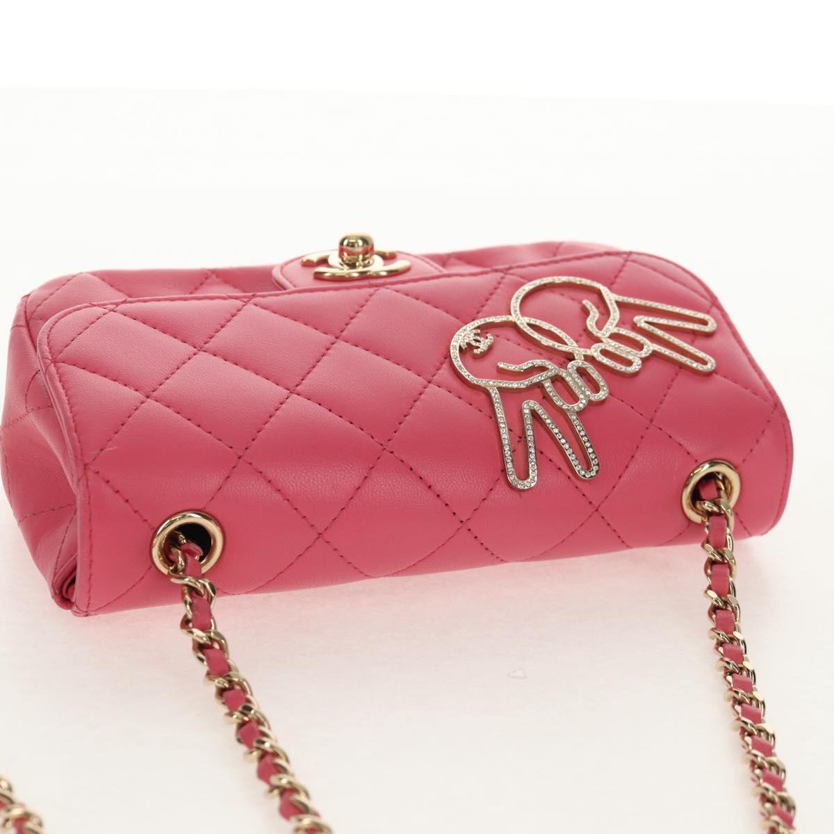 CHANEL Matelasse Chain Shoulder Bag Lamb Skin Pink Gold CC Auth ka592M