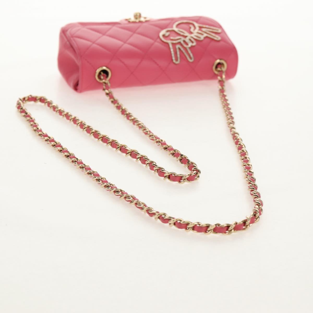 CHANEL Matelasse Chain Shoulder Bag Lamb Skin Pink Gold CC Auth ka592SAM