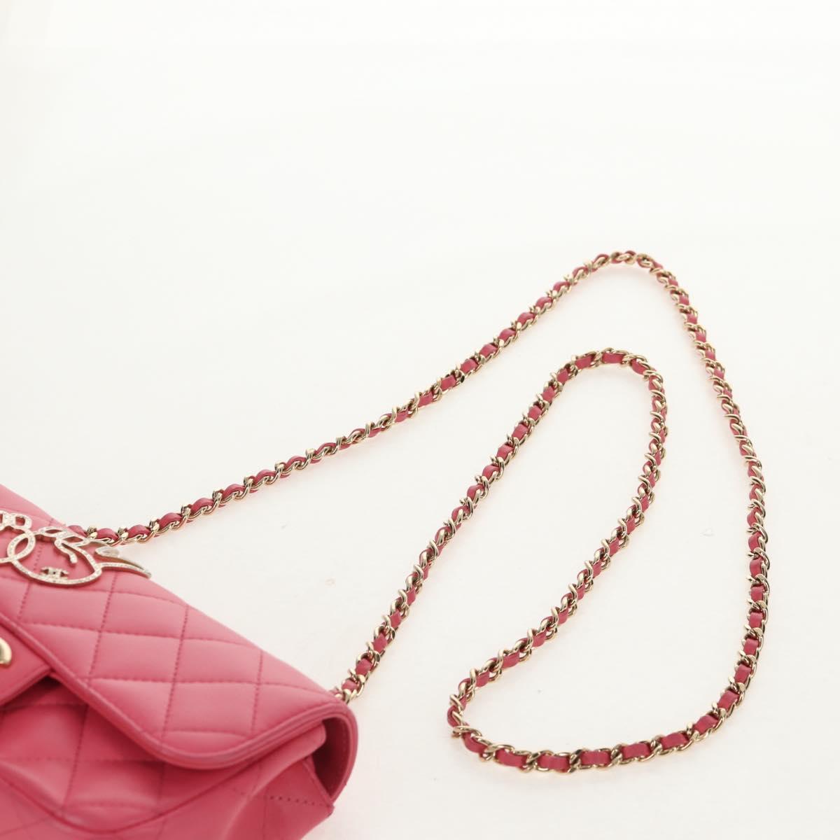 CHANEL Matelasse Chain Shoulder Bag Lamb Skin Pink Gold CC Auth ka592M