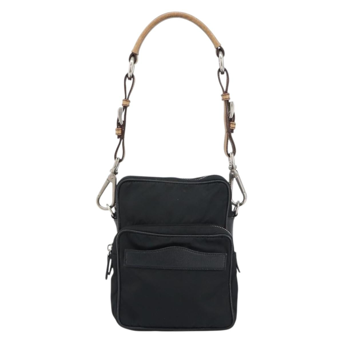 PRADA Shoulder Bag Nylon Black Silver Auth ka593