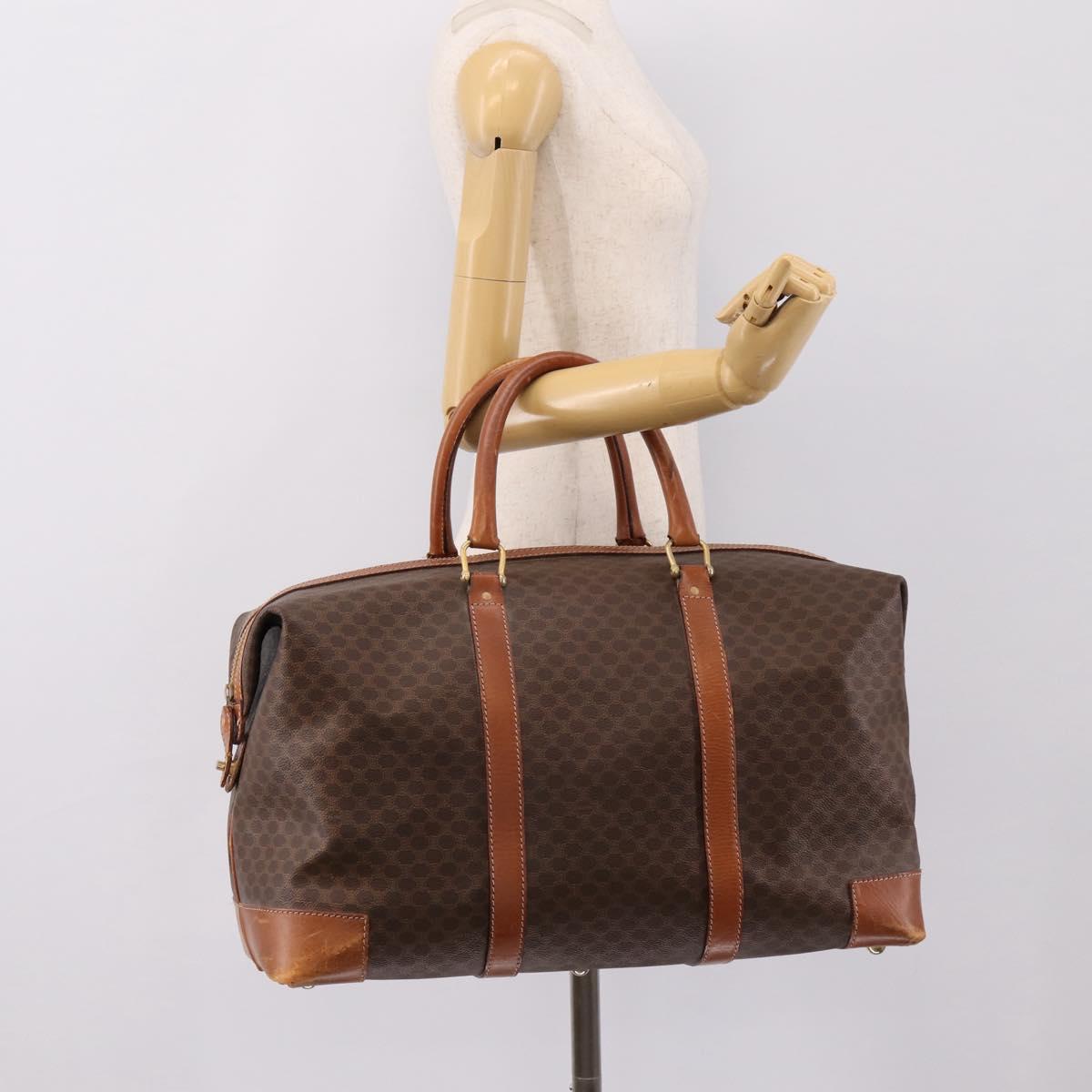 CELINE Macadam Canvas Boston Bag PVC Leather Brown Gold Auth ka5932