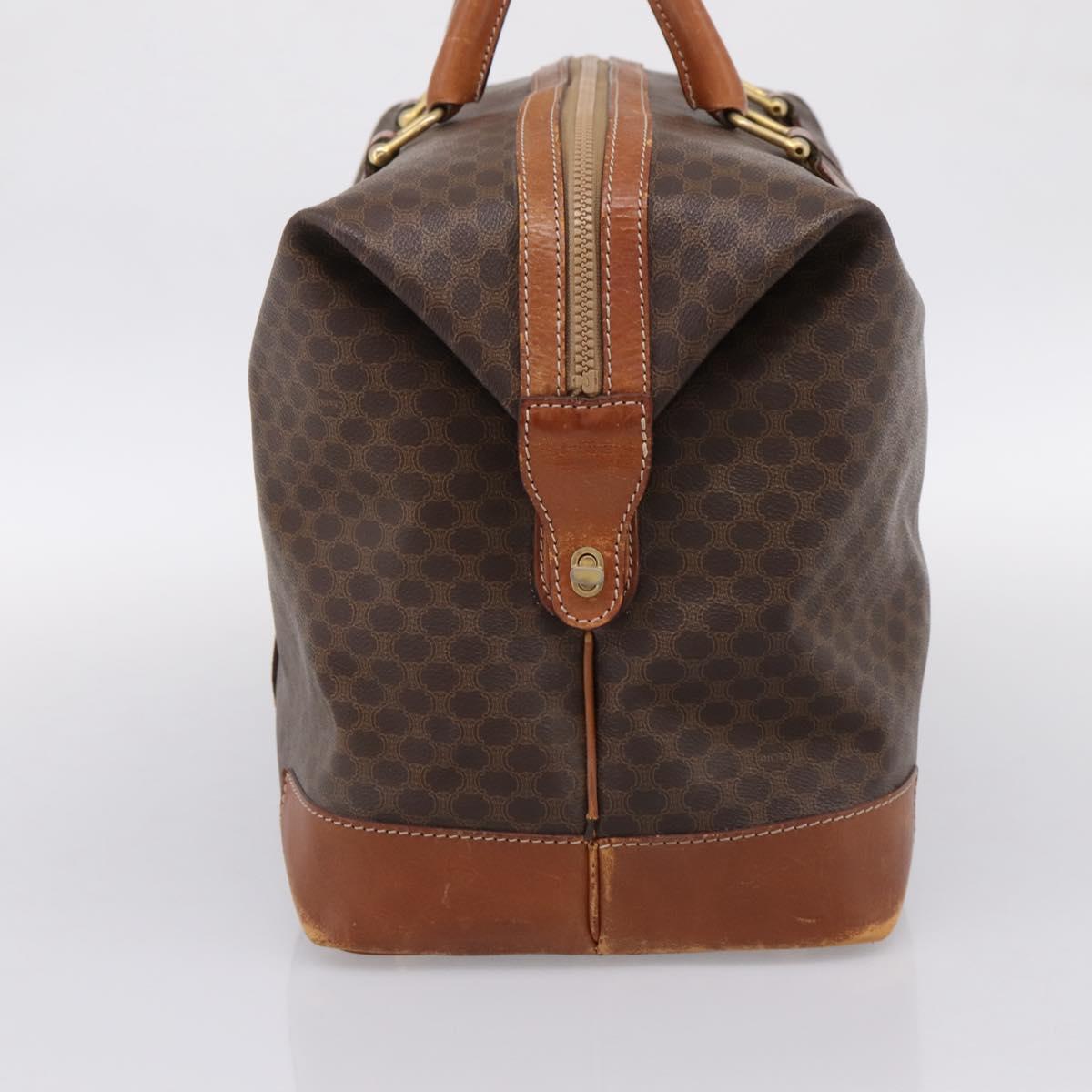 CELINE Macadam Canvas Boston Bag PVC Leather Brown Gold Auth ka5932