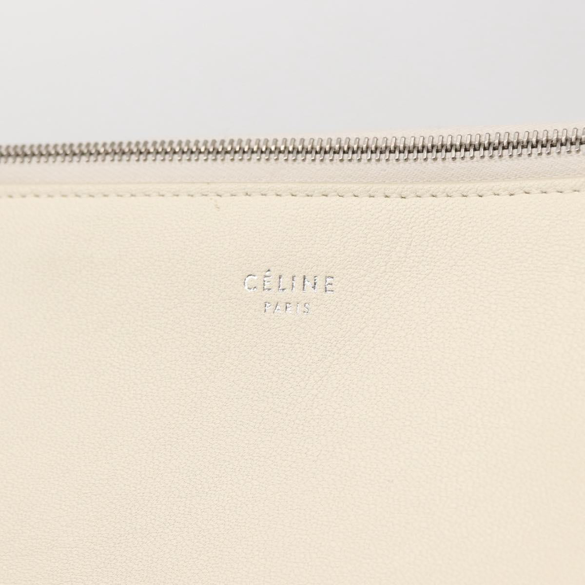 CELINE Clutch Bag Leather Purple Silver Auth ka594