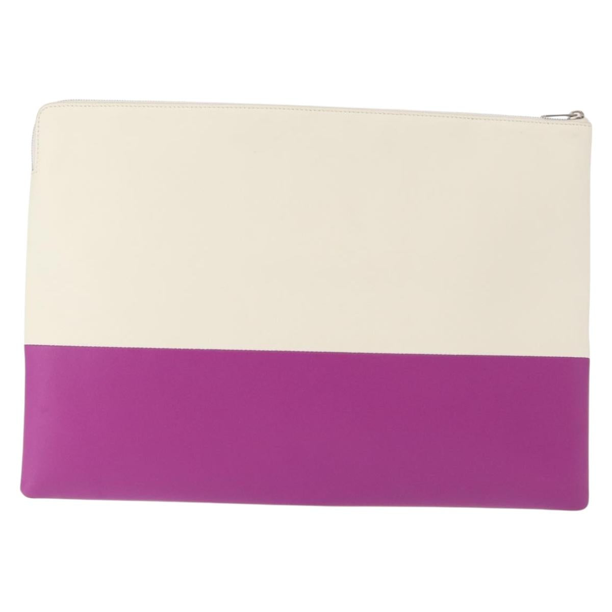 CELINE Clutch Bag Leather Purple Silver Auth ka594