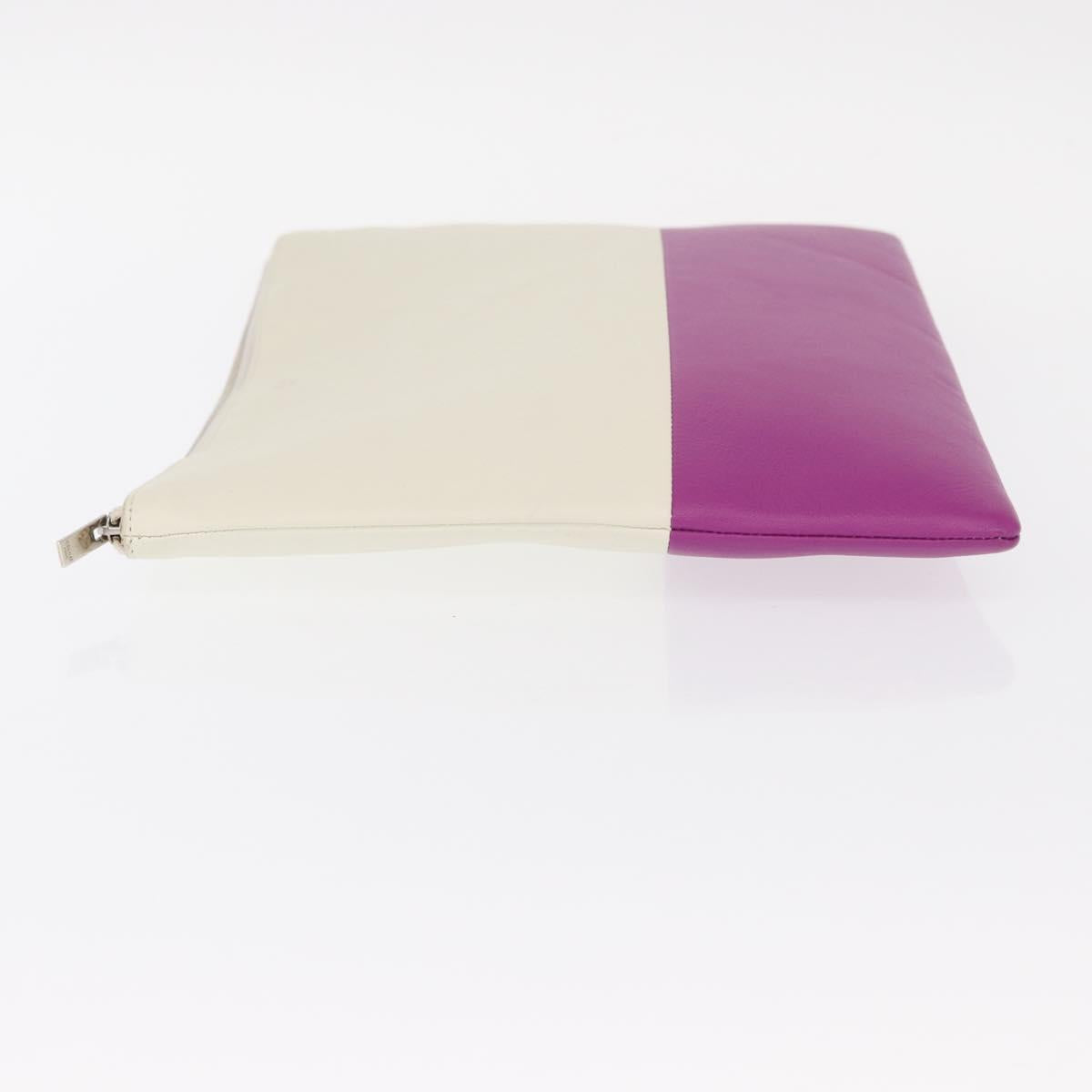 CELINE Clutch Bag Leather Purple Silver Auth ka594