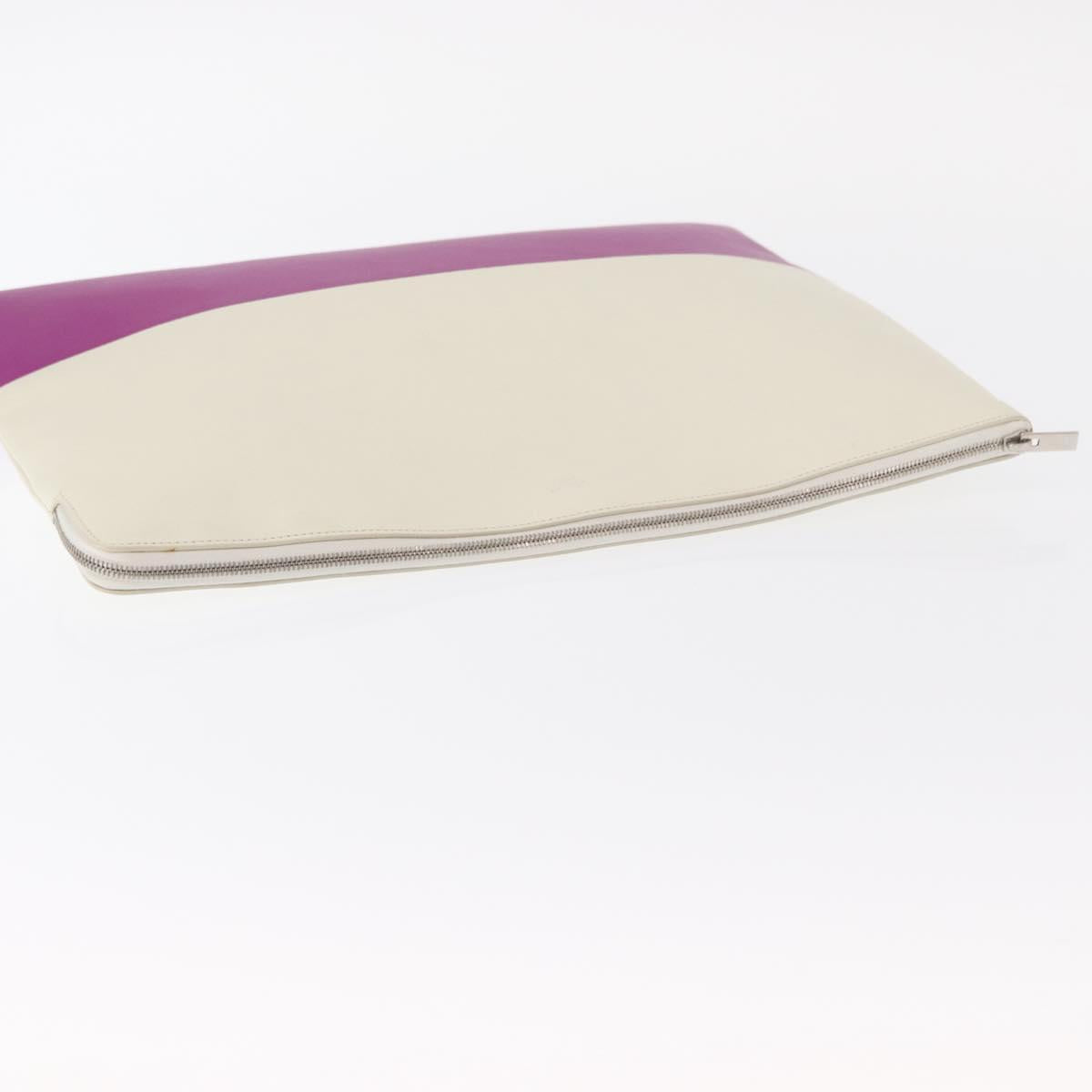 CELINE Clutch Bag Leather Purple Silver Auth ka594