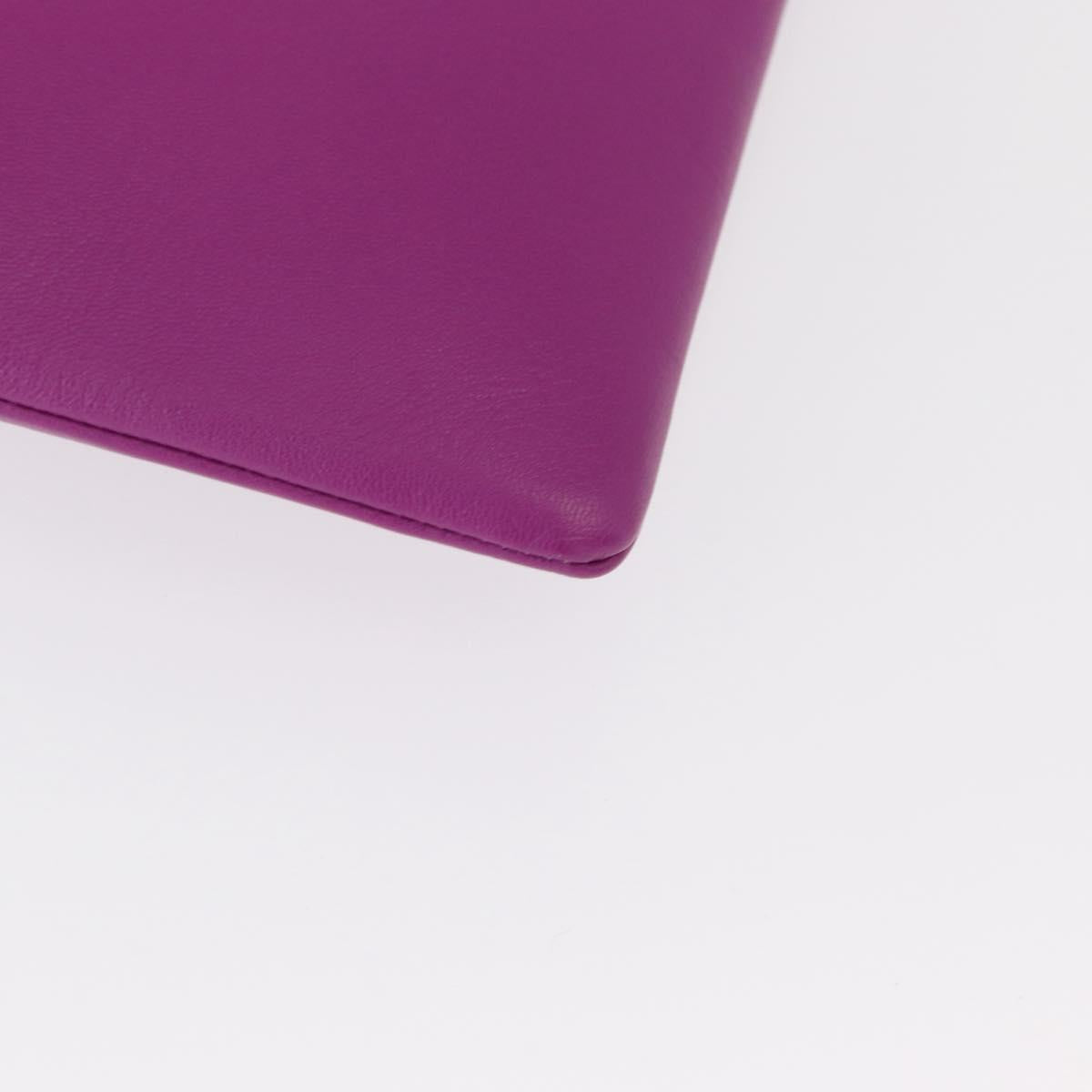 CELINE Clutch Bag Leather Purple Silver Auth ka594