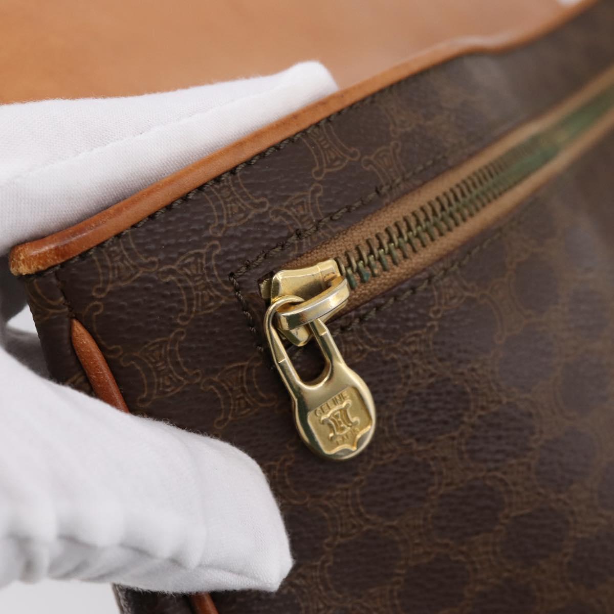 CELINE Macadam Canvas Clutch Bag PVC Leather Brown Gold Auth ka5944
