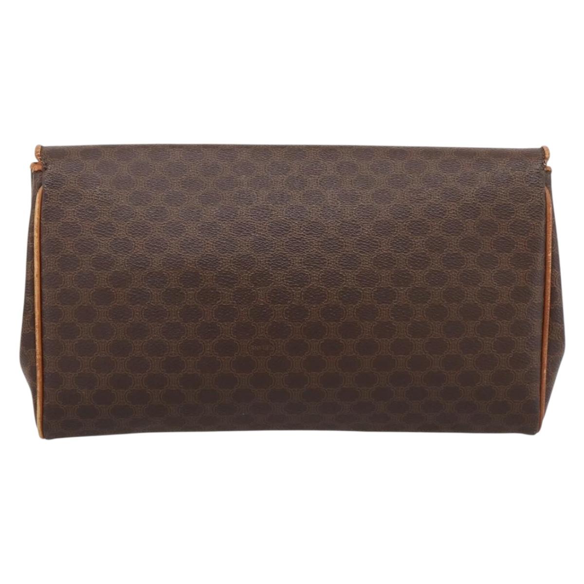 CELINE Macadam Canvas Clutch Bag PVC Leather Brown Gold Auth ka5944