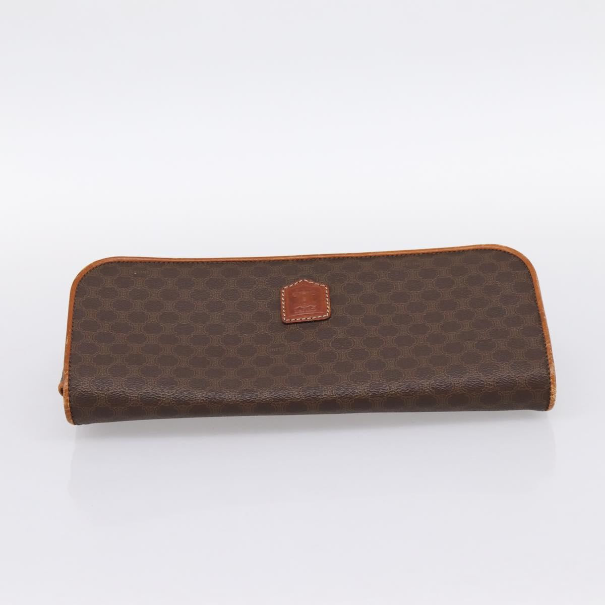 CELINE Macadam Canvas Clutch Bag PVC Leather Brown Gold Auth ka5944